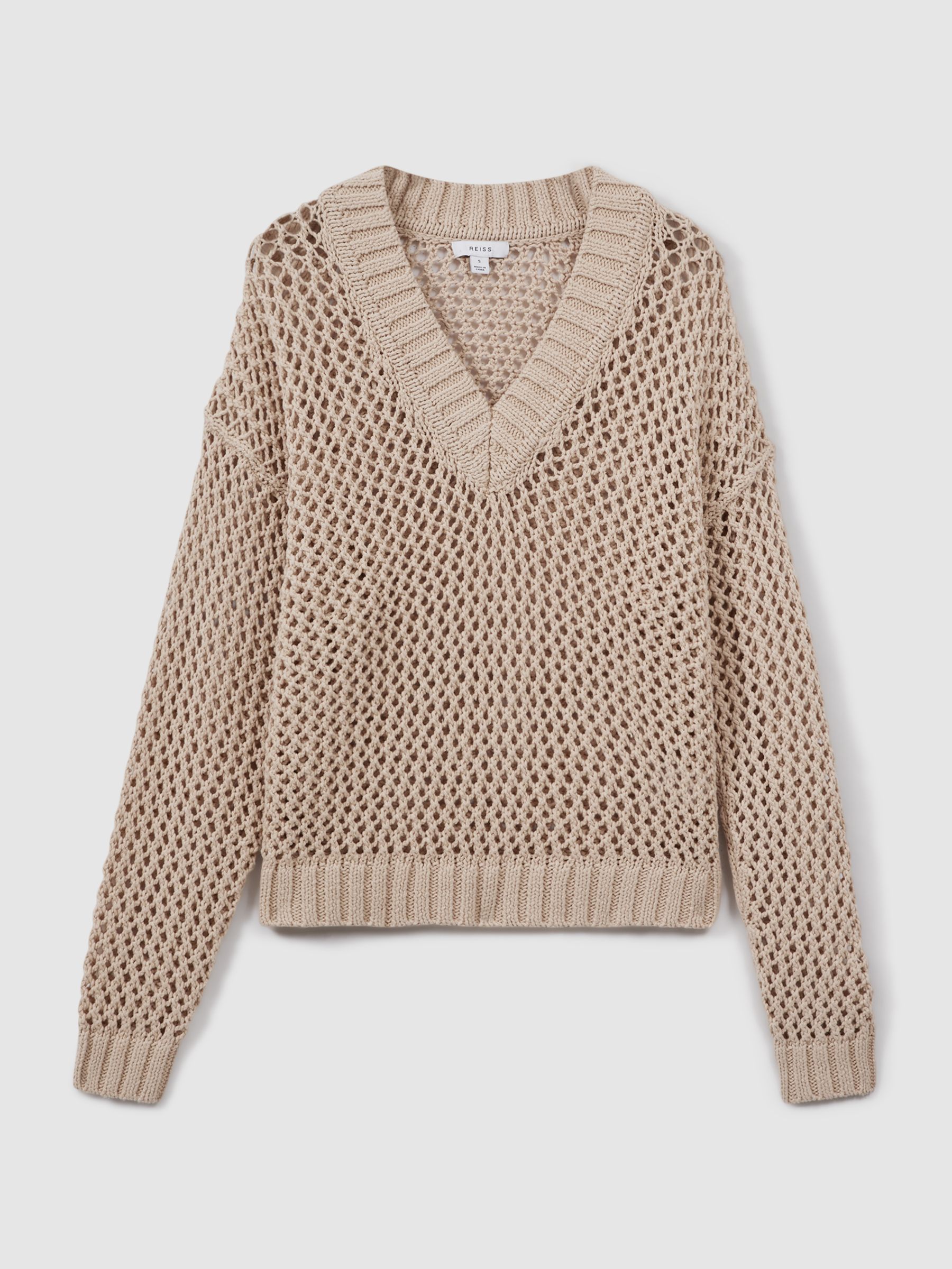 Linen Cotton Open Stitch Jumper in Mink - Image 2 of 5