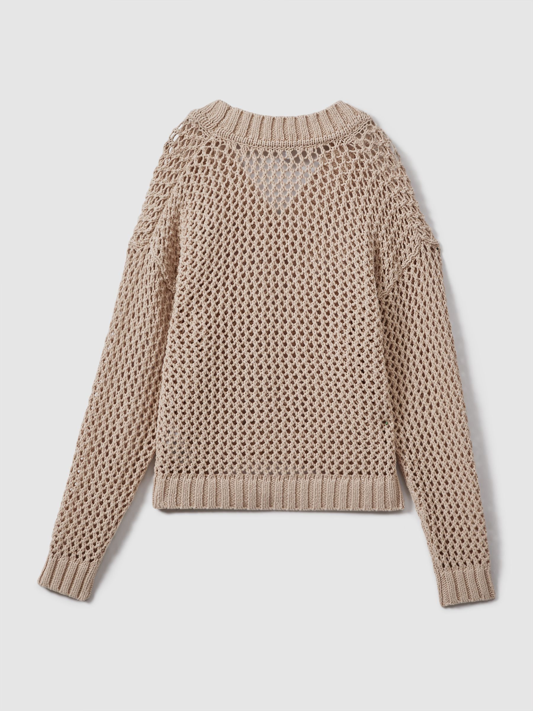 Linen Cotton Open Stitch Jumper in Mink - Image 5 of 5