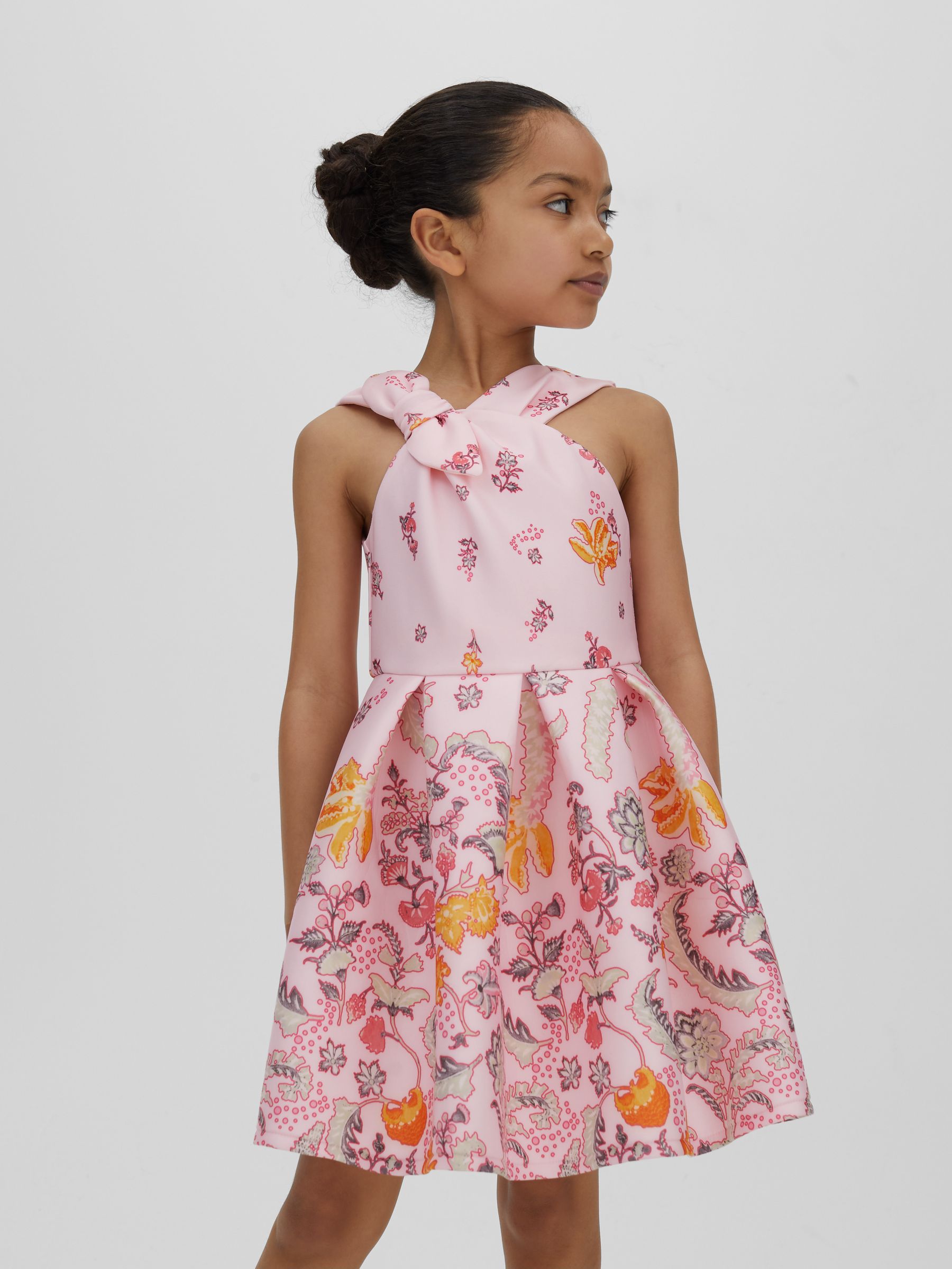 4-9 yrs Scuba Bow Fit-and-Flare Dress in Pink - Image 3 of 6