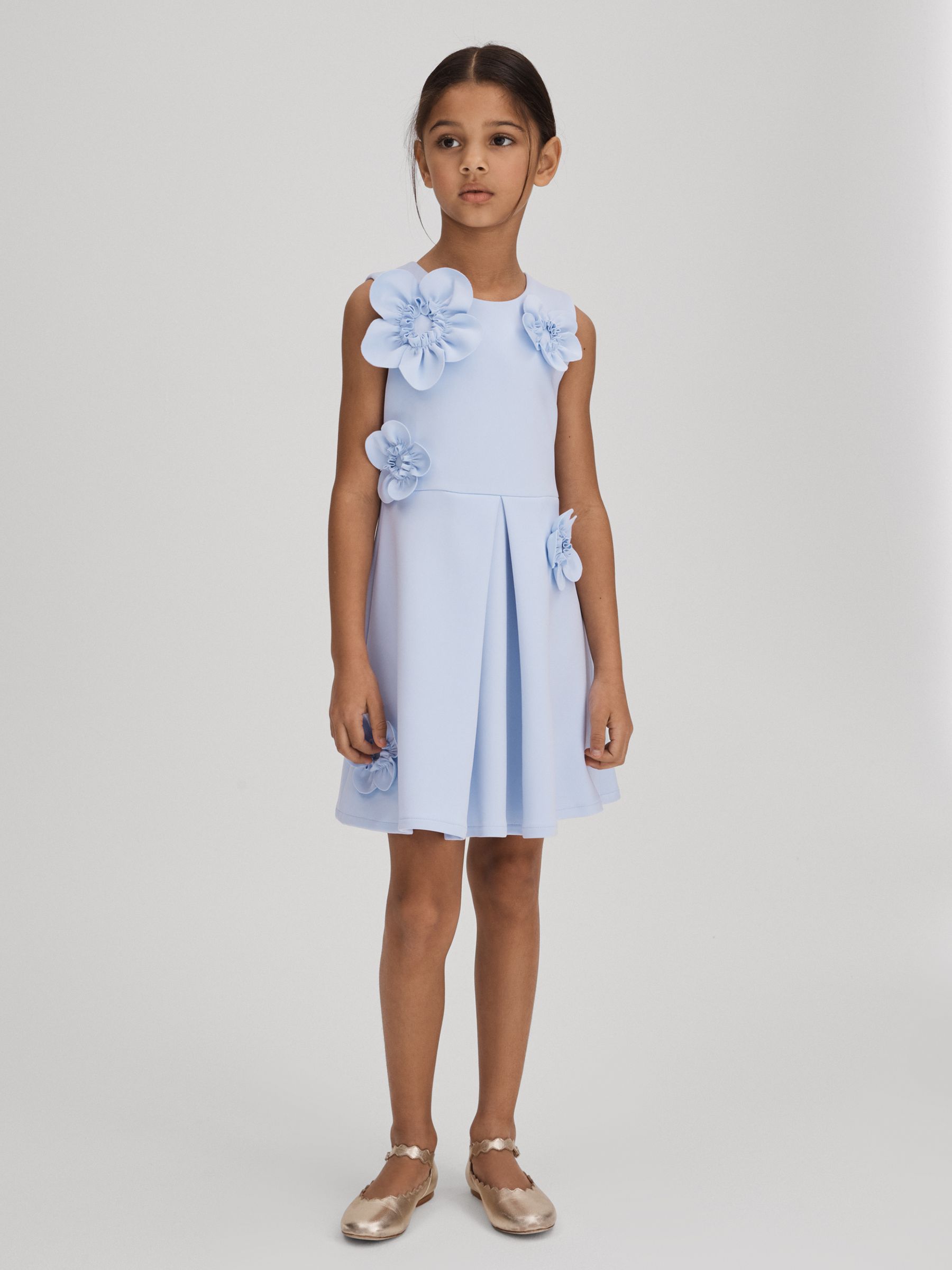 Senior Pleated Flower Scuba Dress in Lilac - Image 1 of 6
