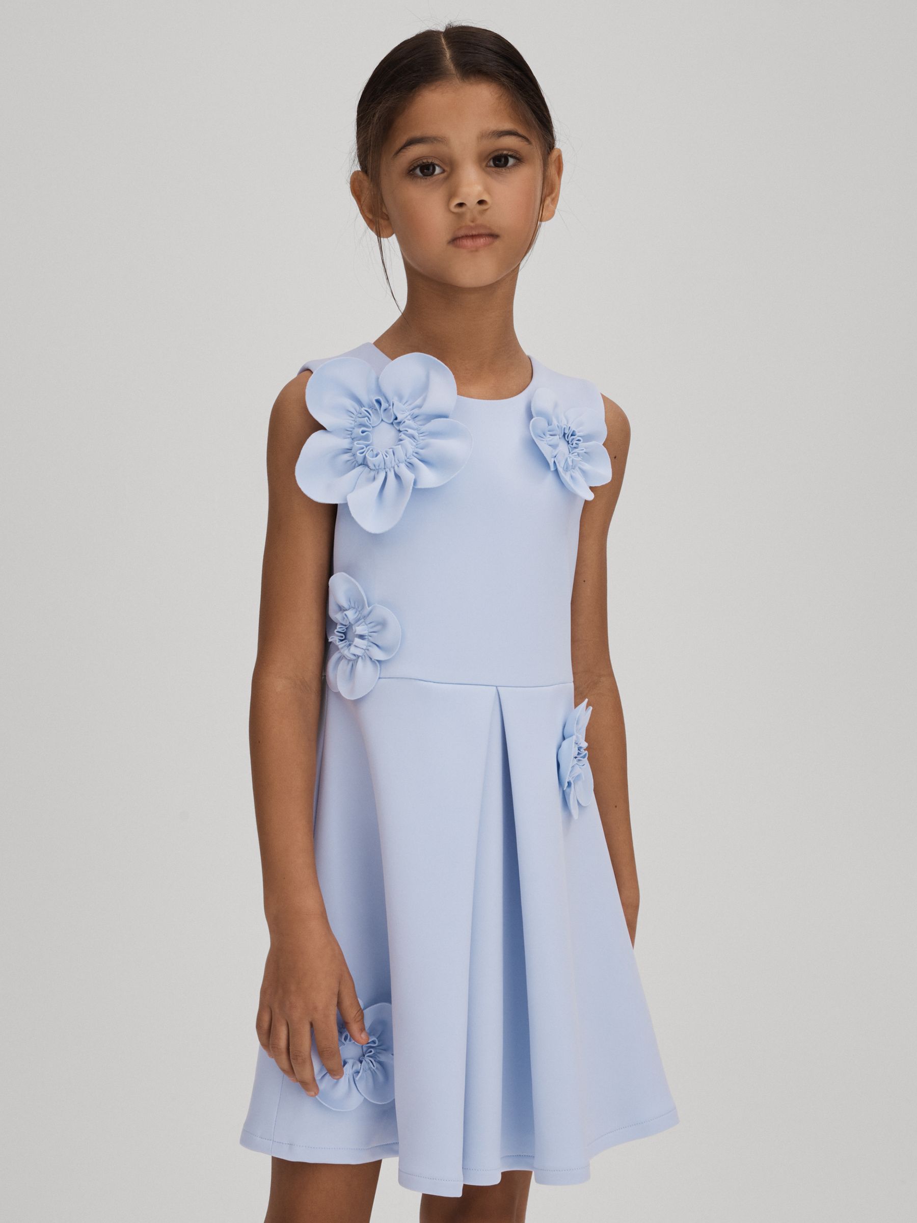 Senior Pleated Flower Scuba Dress in Lilac - Image 3 of 6