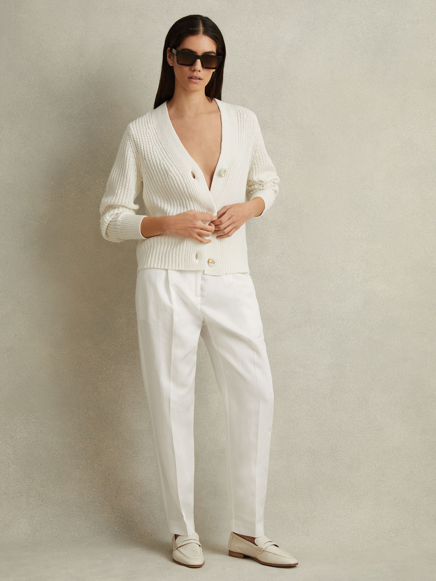 Cotton/Linen Blend Knitted Cardigan in Ivory - Image 3 of 5