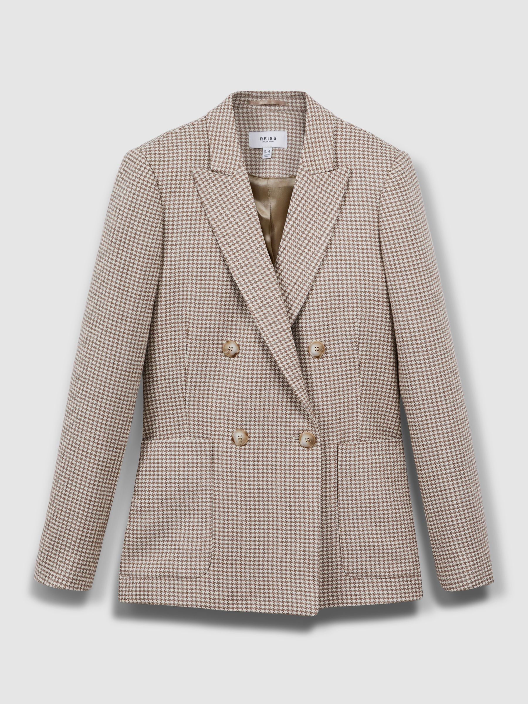 Petite Wool Blend Double Breasted Dogtooth Blazer in Beige Check - Image 2 of 8