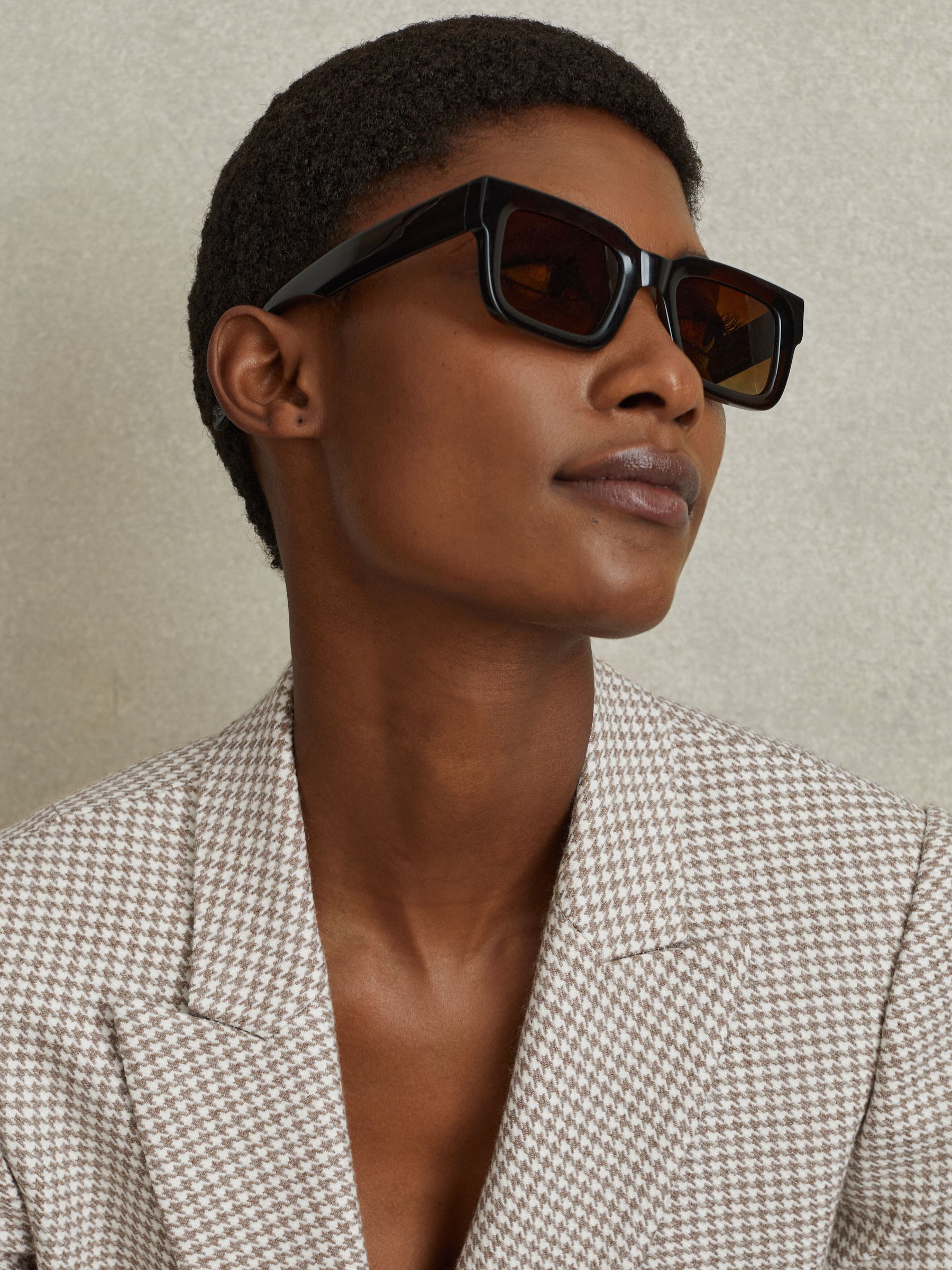 Petite Wool Blend Double Breasted Dogtooth Blazer in Beige Check - Image 5 of 8