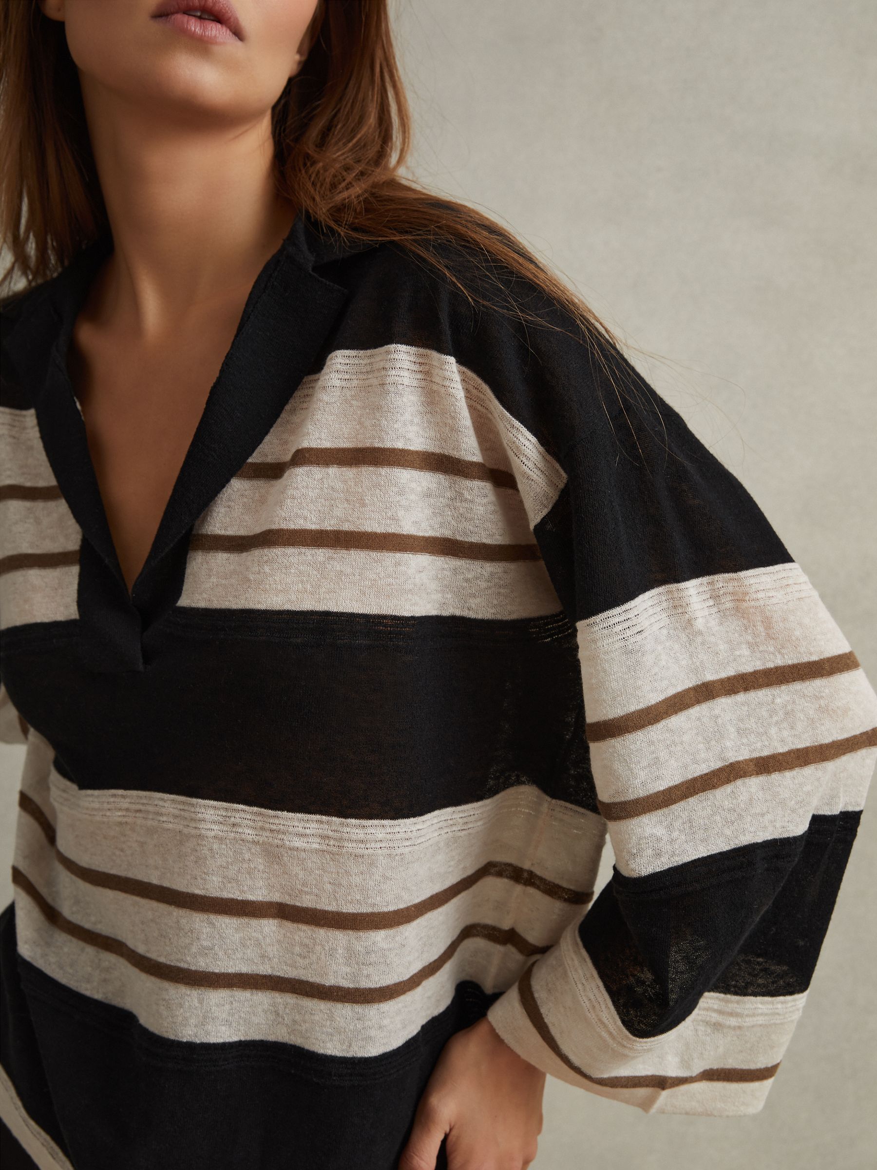 Striped Rugby Top in Black/Ivory - Image 4 of 6