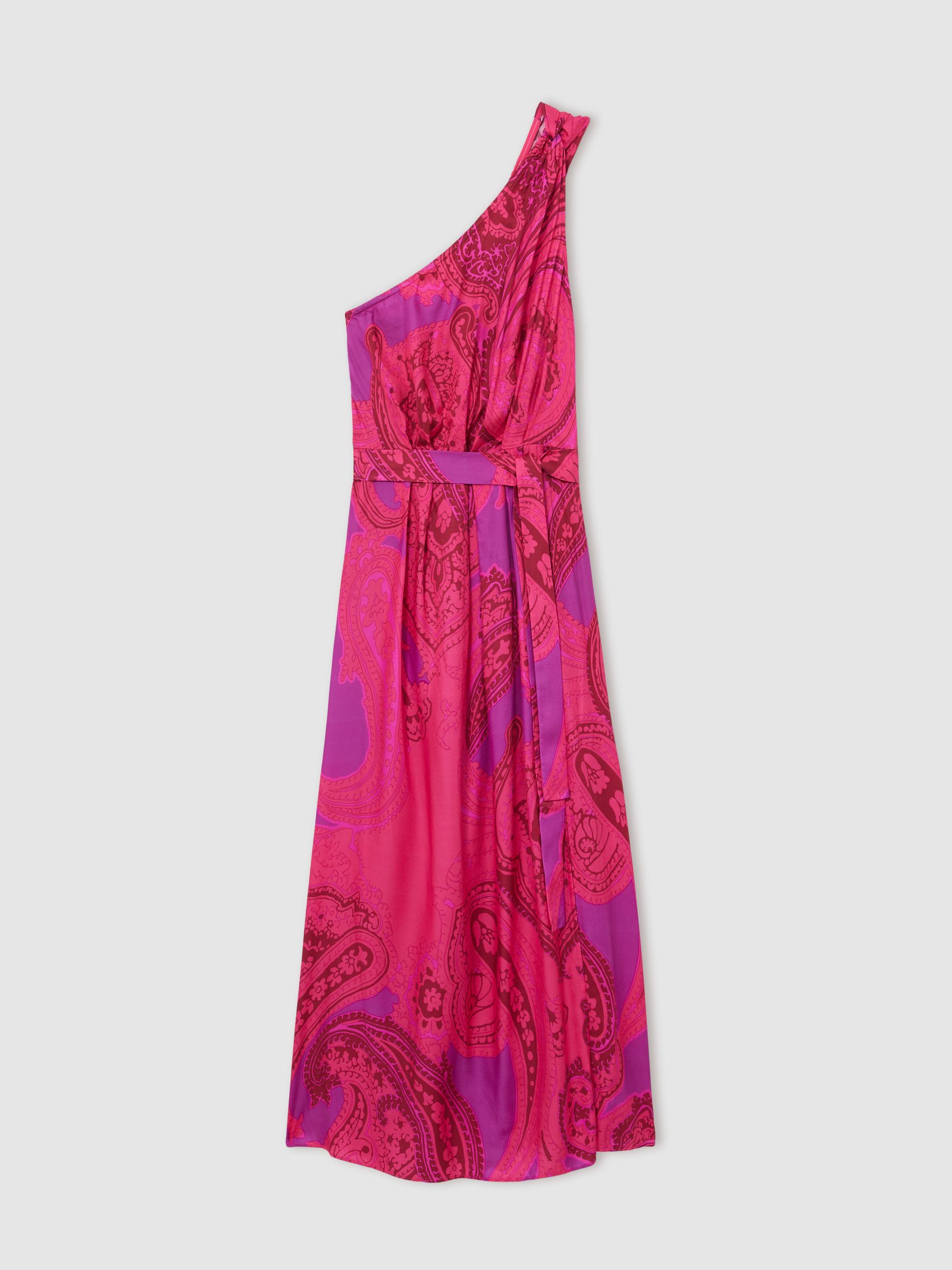 Paisley-Print One-Shoulder Midi Dress in Pink - Image 2 of 6