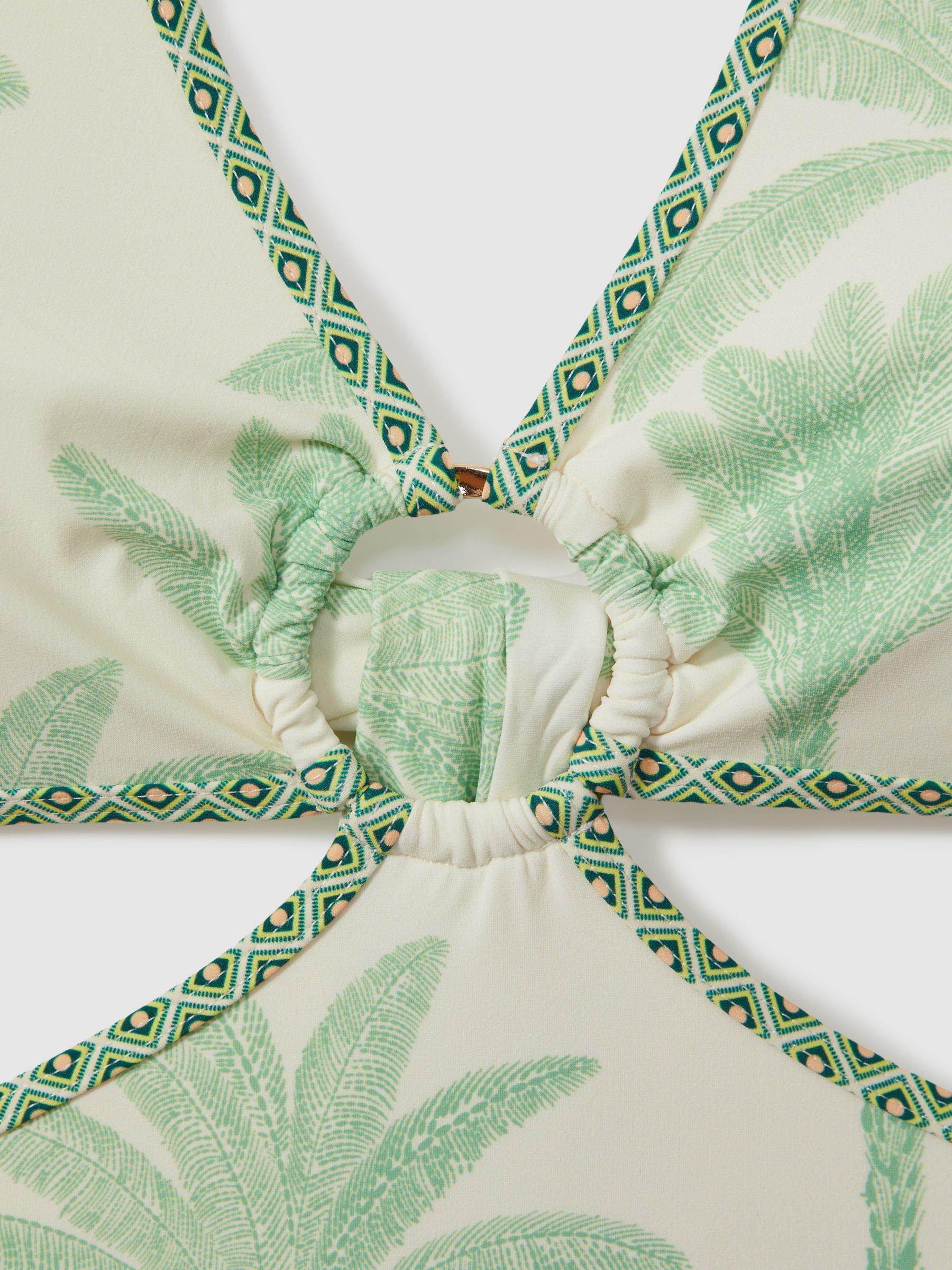 Palm Tree Halter Neck Swimsuit in Green/Cream - Image 4 of 4