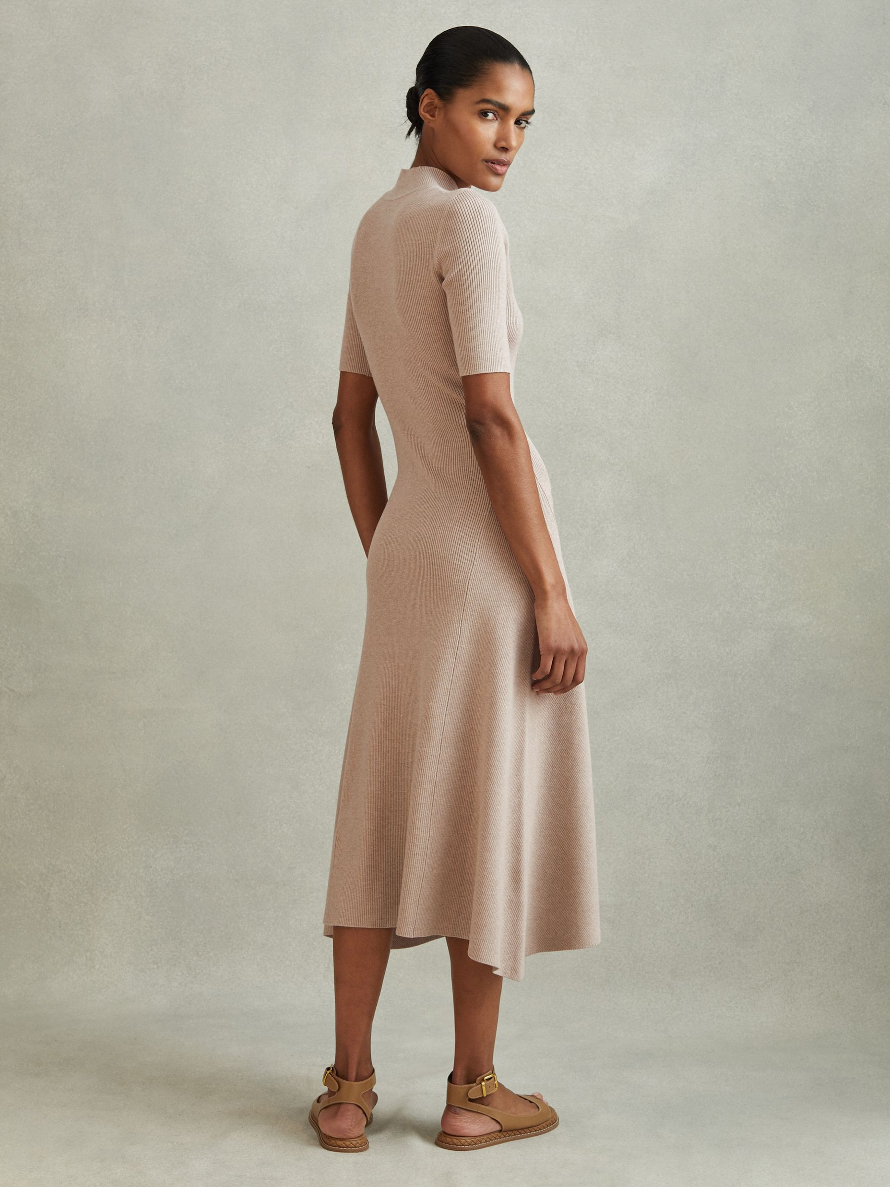 Ribbed Bodycon Midi Dress in Neutral - Image 3 of 4