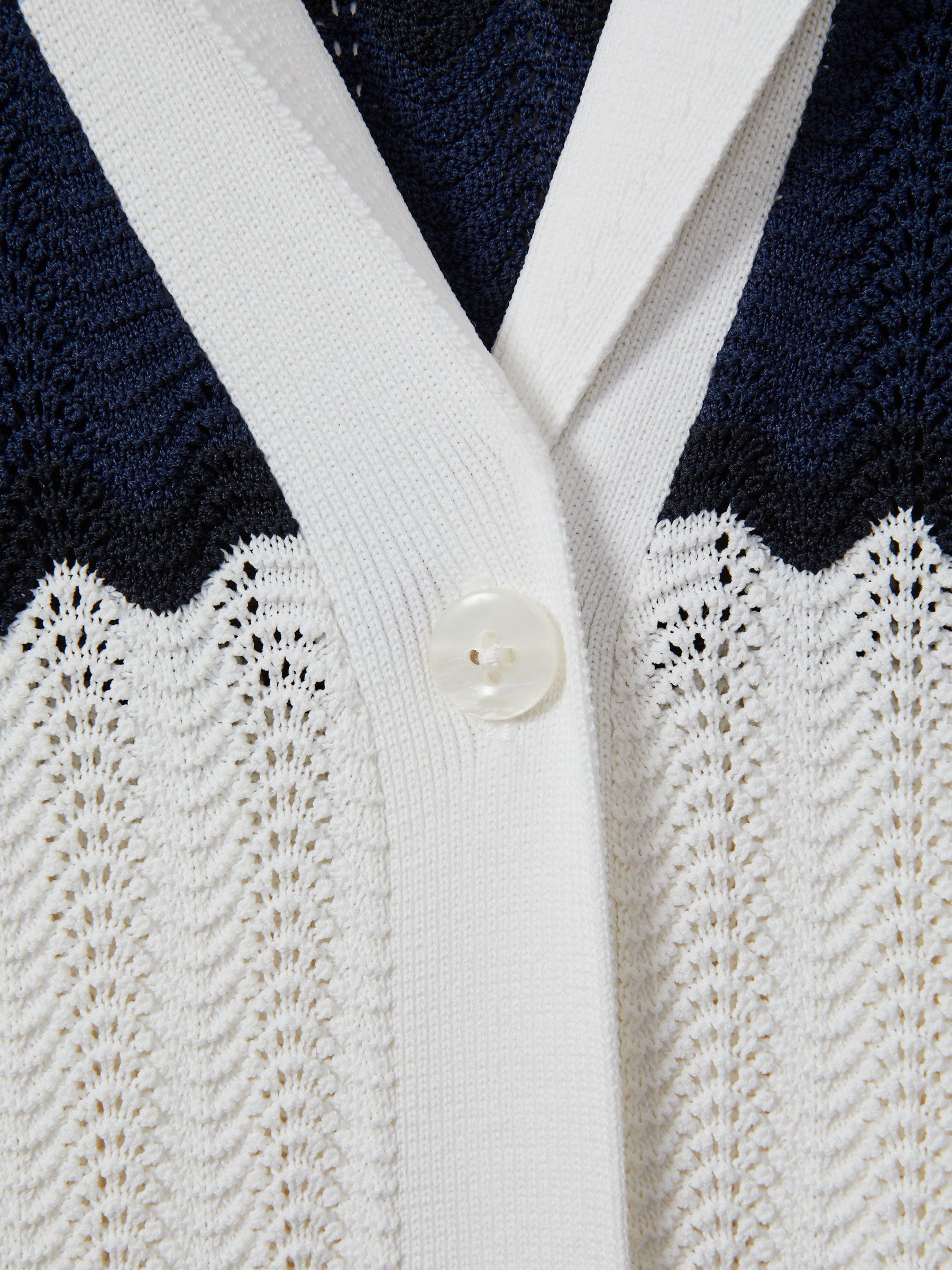 Knitted Colourblock Cuban Collar Shirt in Navy/White - Image 6 of 6