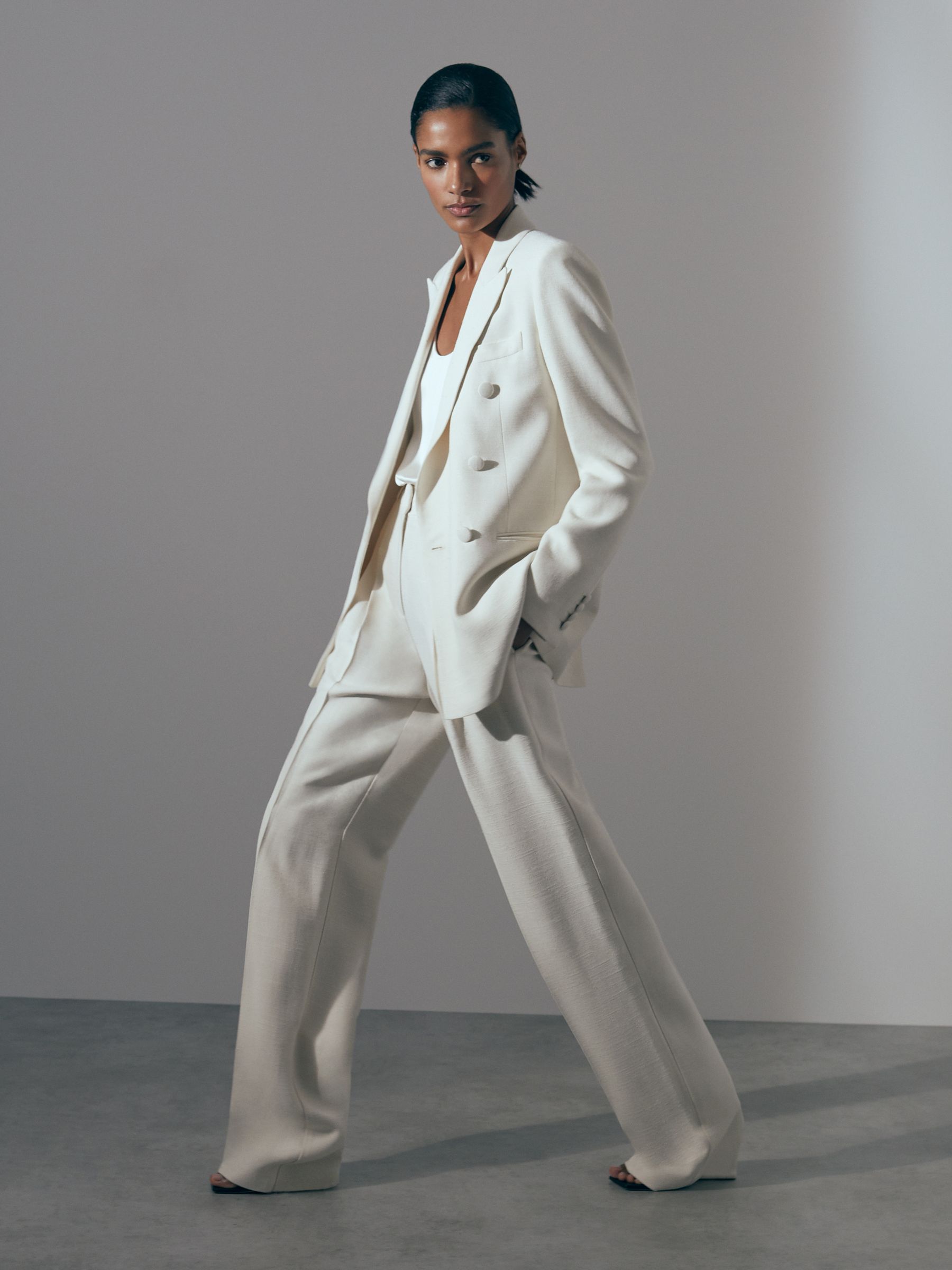Atelier Italian Textured Tapered Suit Trousers with Silk in White - Image 3 of 6