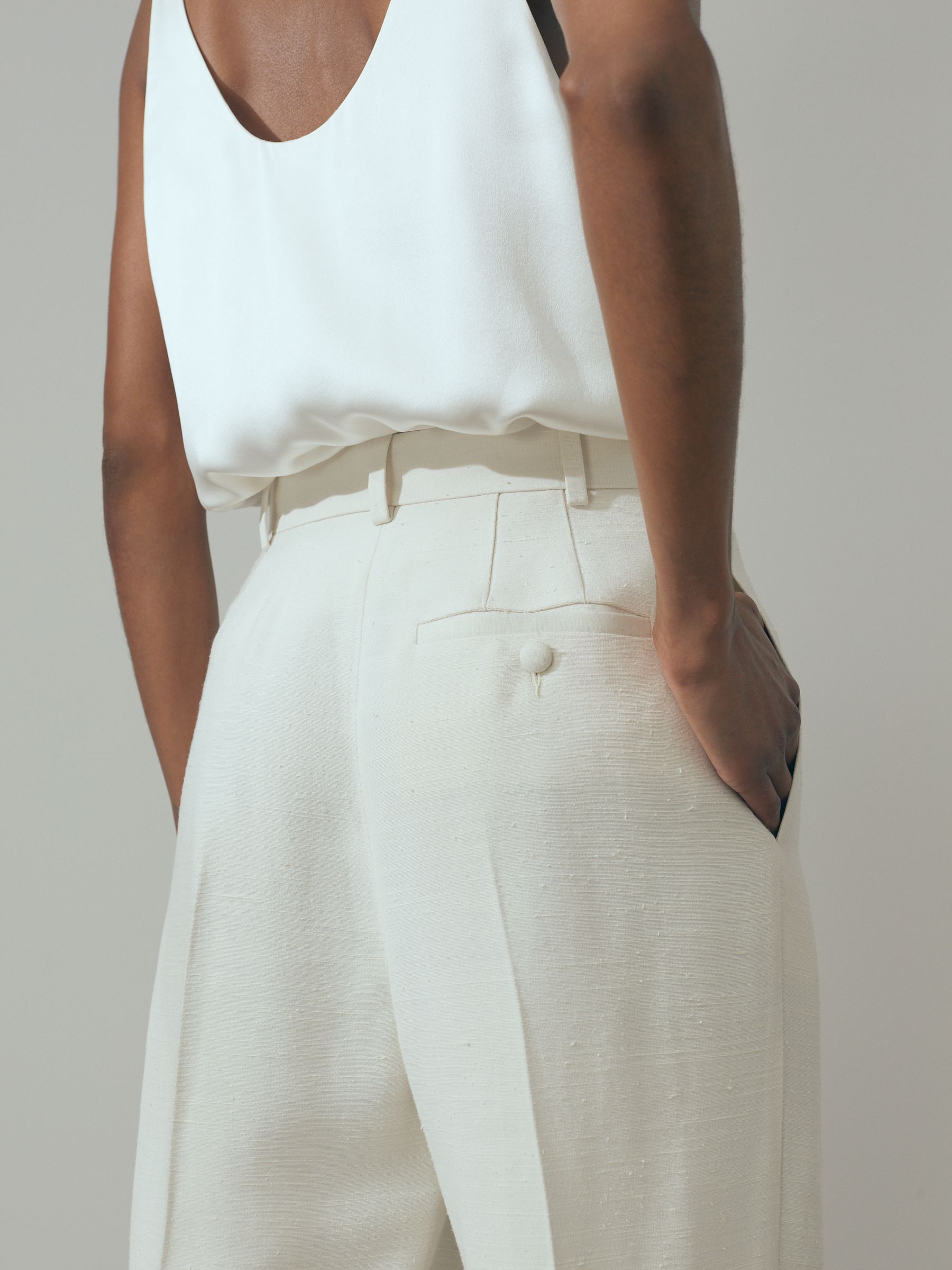 Atelier Italian Textured Tapered Suit Trousers with Silk in White - Image 4 of 6
