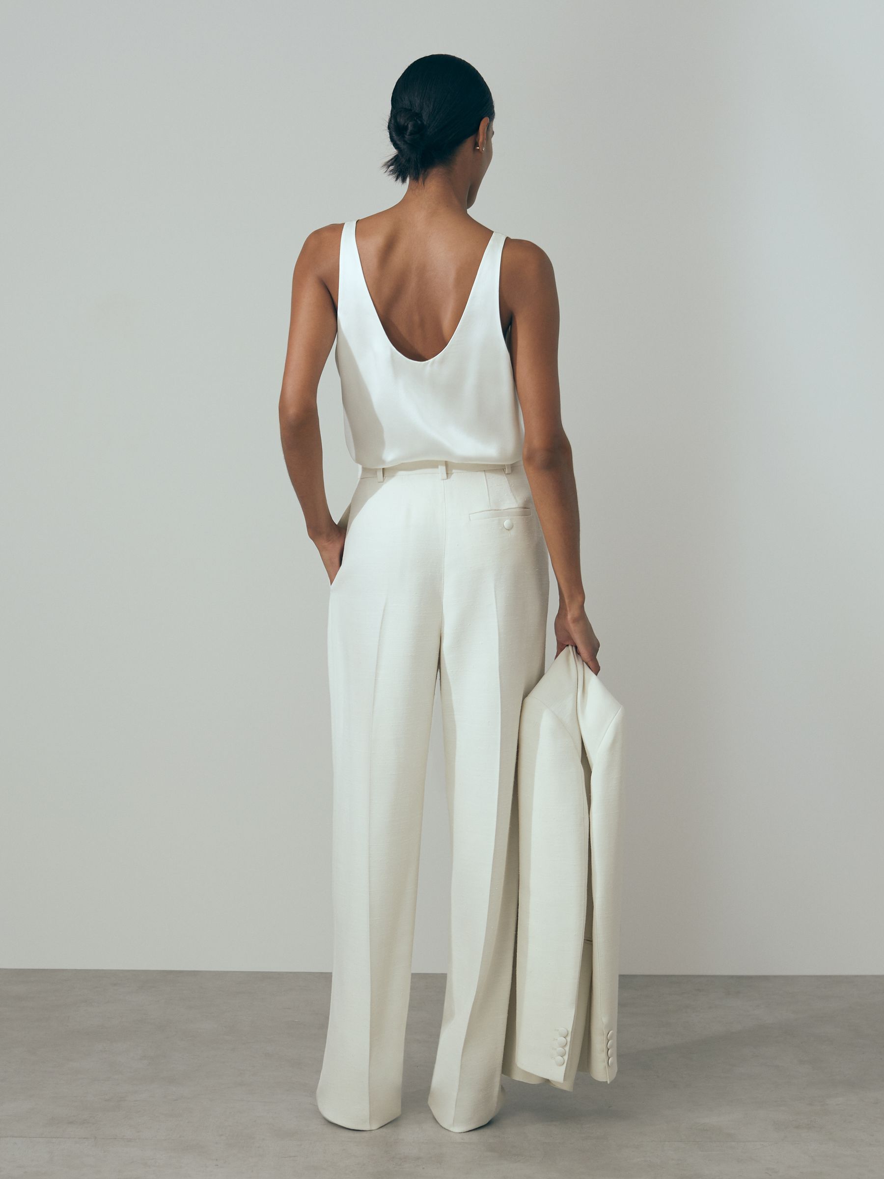 Atelier Italian Textured Tapered Suit Trousers with Silk in White - Image 5 of 6