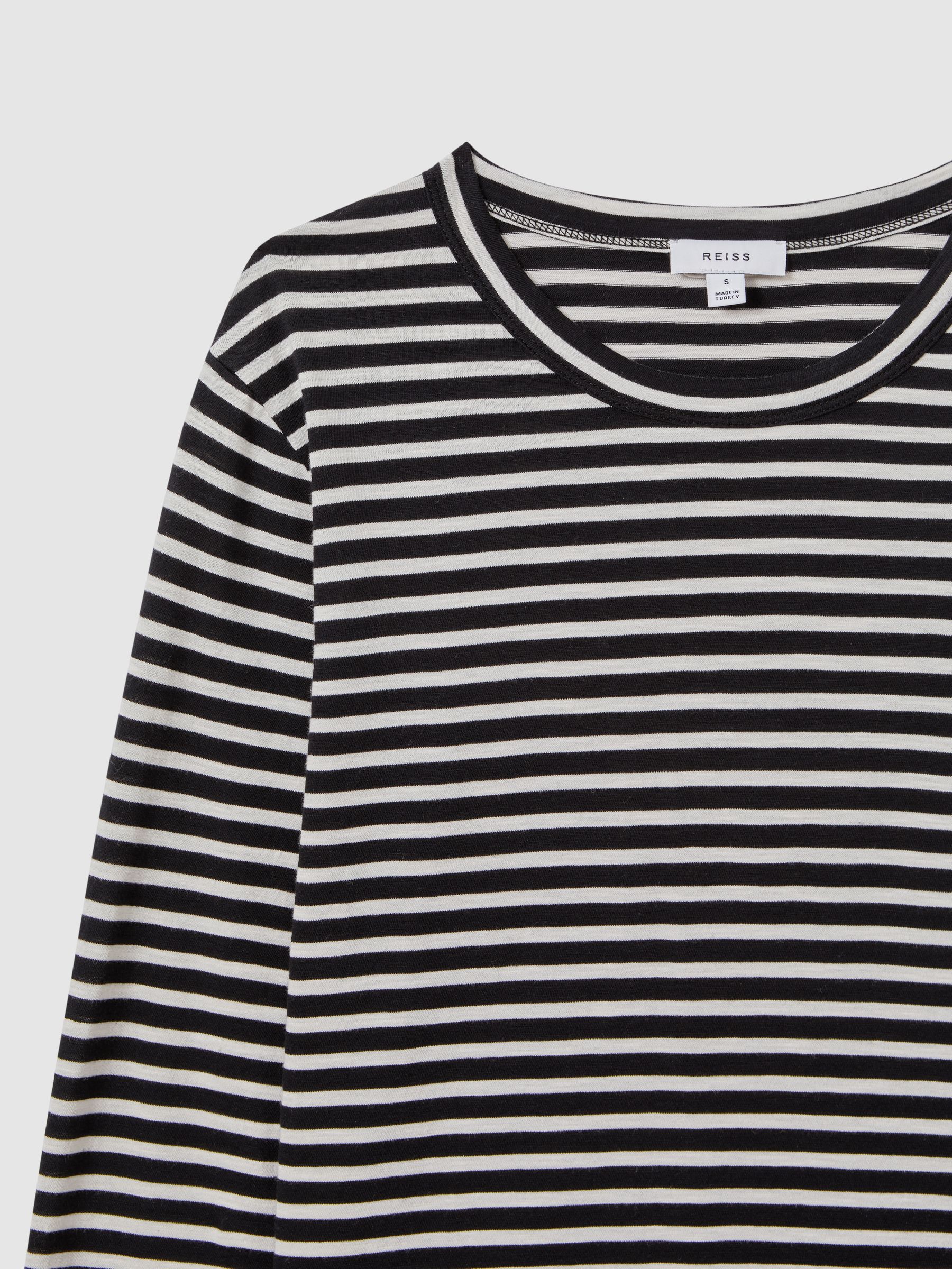 Cotton Striped Crew Neck Top in Black/Ivory - Image 6 of 6