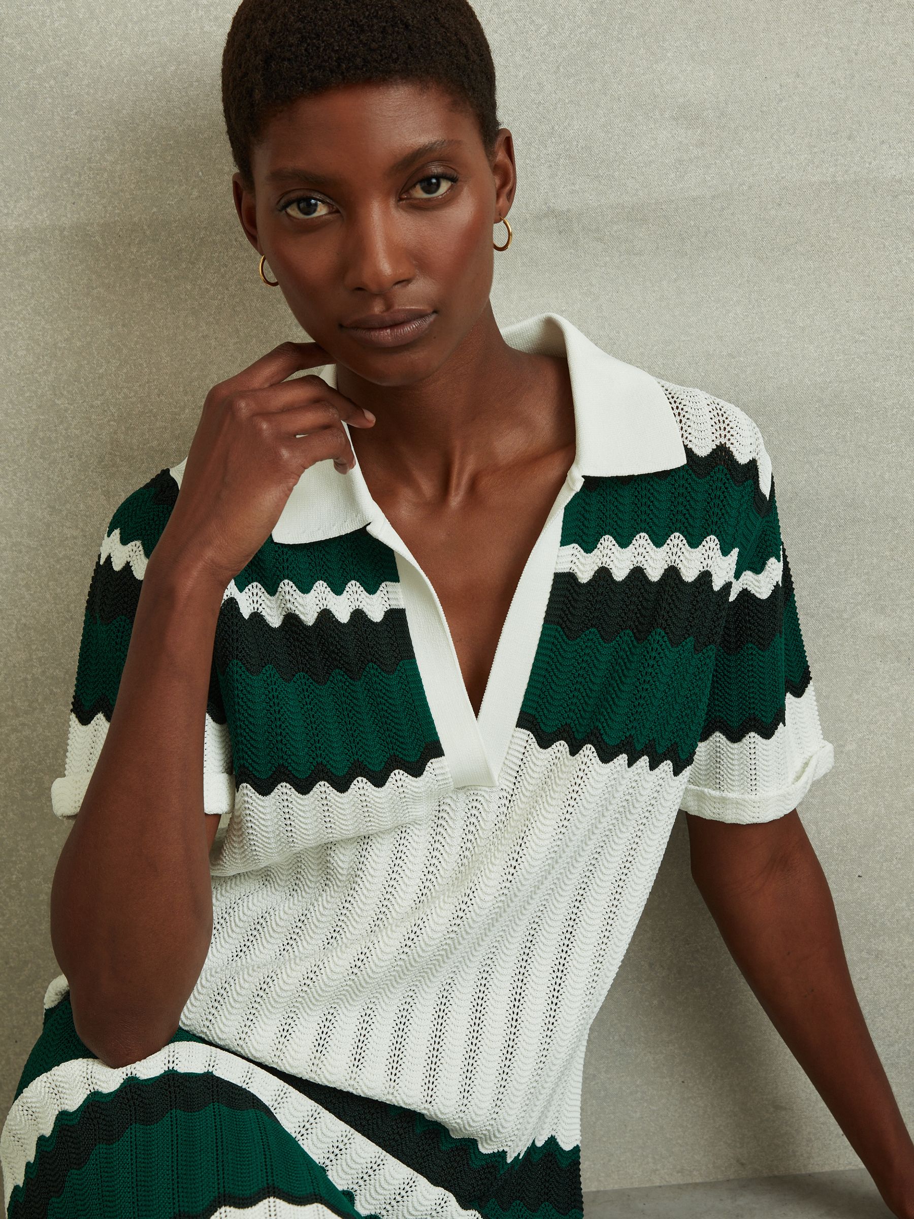 Knitted Tunic Dress in Green/White - Image 3 of 5