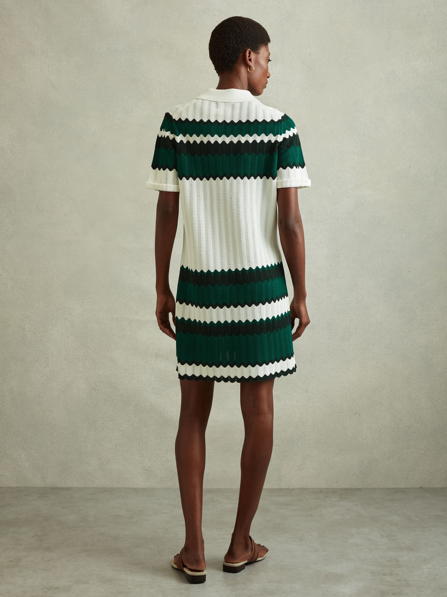 Knitted Tunic Dress in Green/White - Image 4 of 5