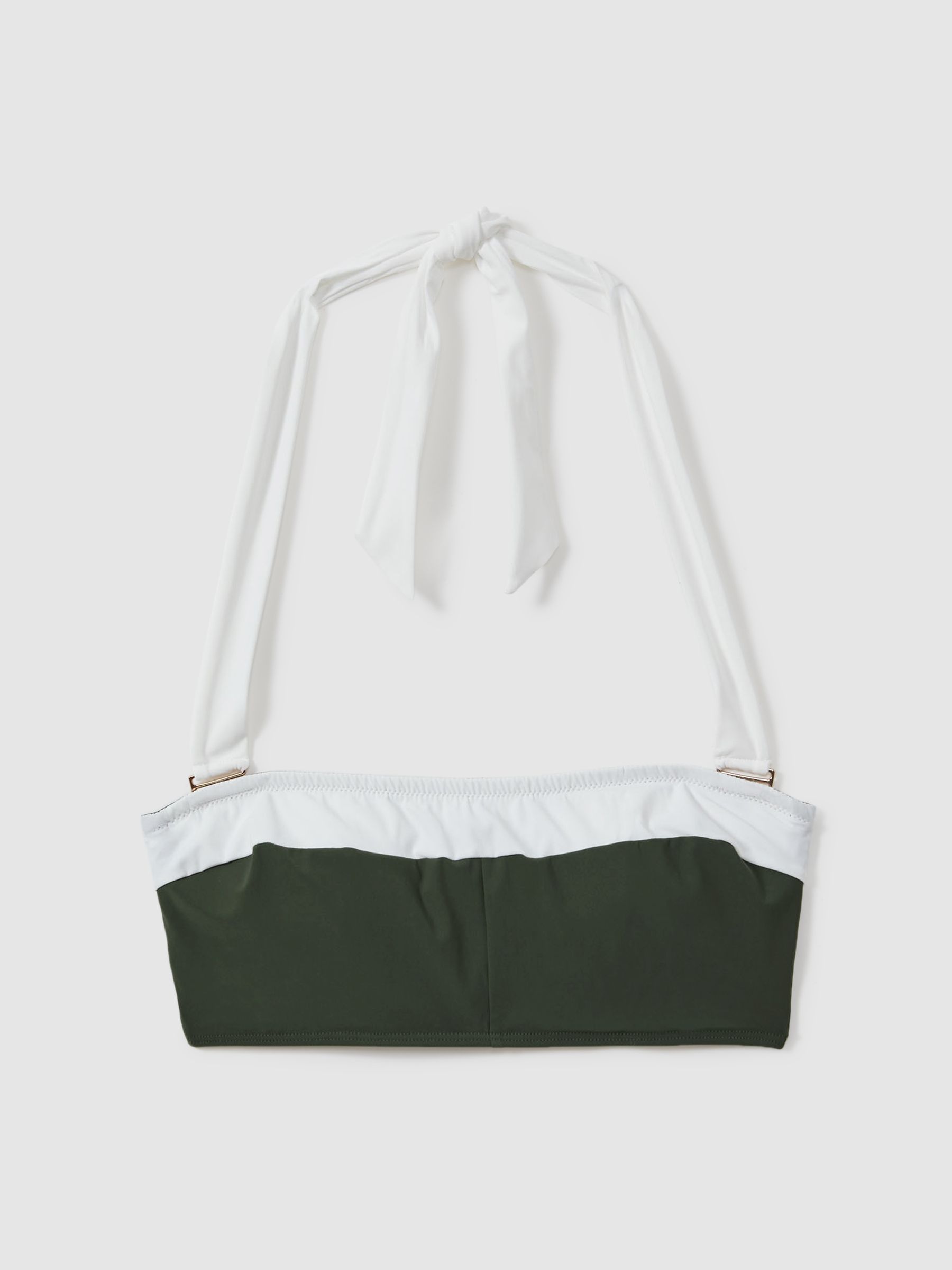 Contrast Trim Removable Strap Underwired Bikini Top in Dark Green/White - Image 2 of 5