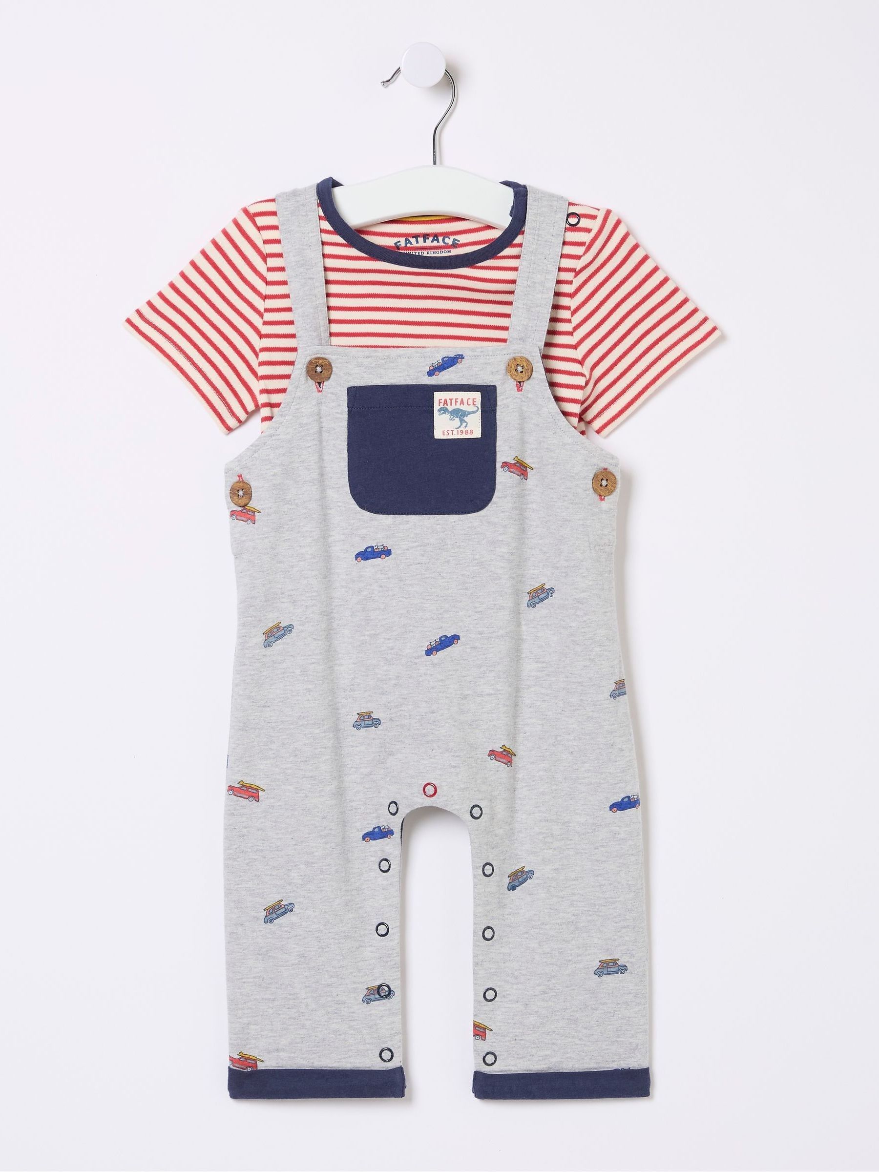 Grey Car Printed Jersey Dungarees Set - Image 1 of 1
