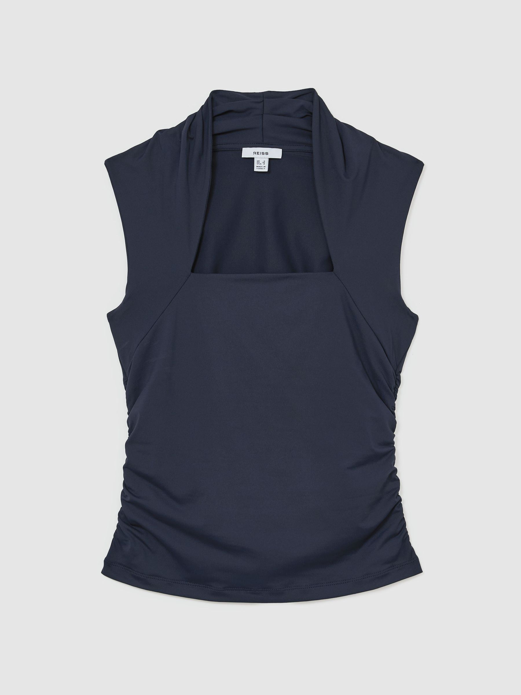 Square-Neck Ruched Sleeveless Top in Navy - Image 2 of 6
