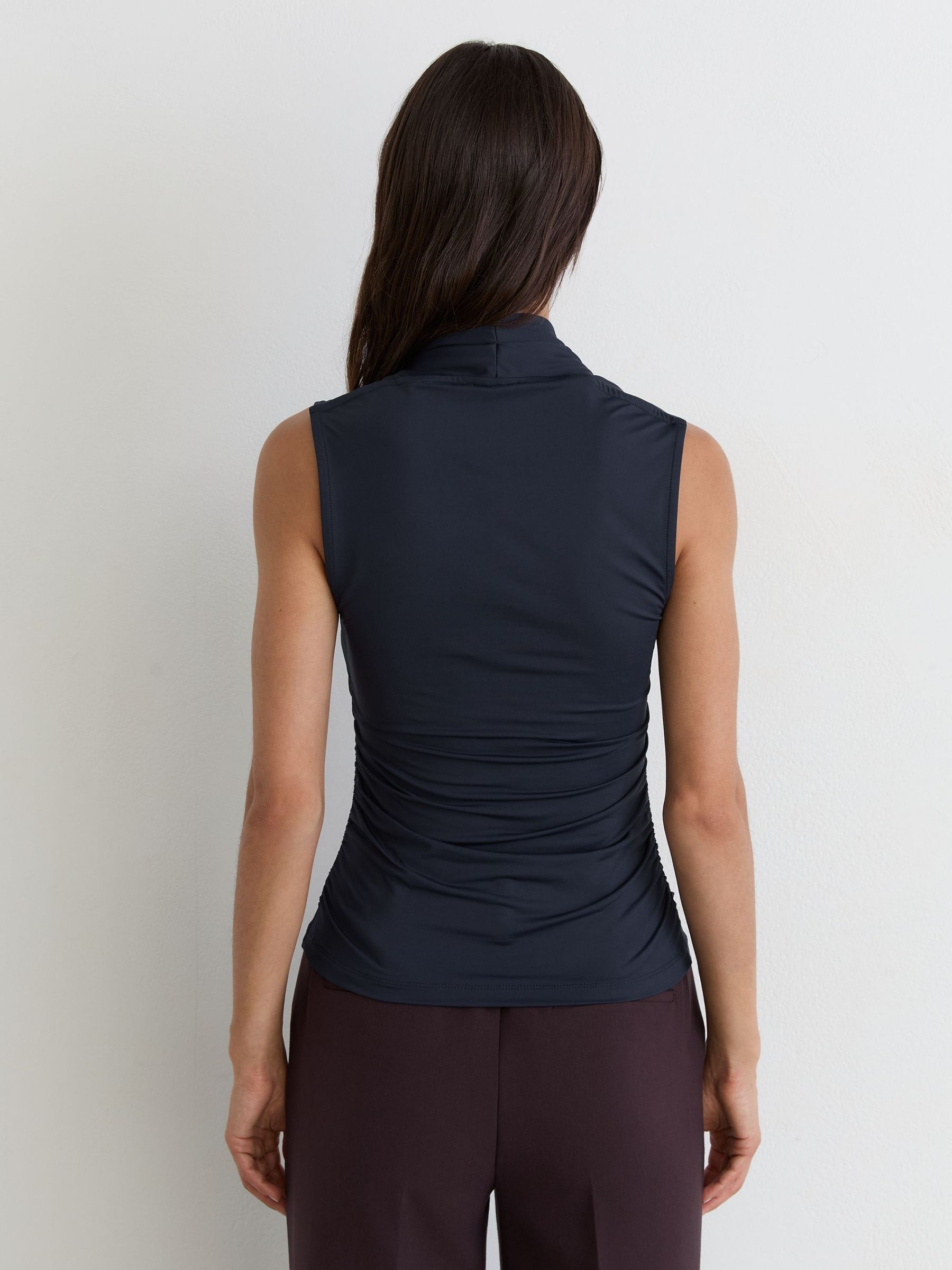 Square-Neck Ruched Sleeveless Top in Navy - Image 5 of 6