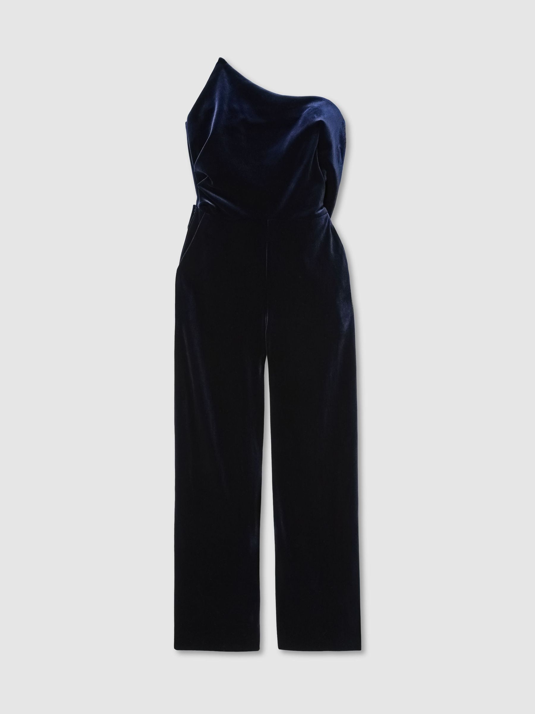 Velvet Structured Strapless Wide-Leg Jumpsuit in Navy - Image 2 of 7