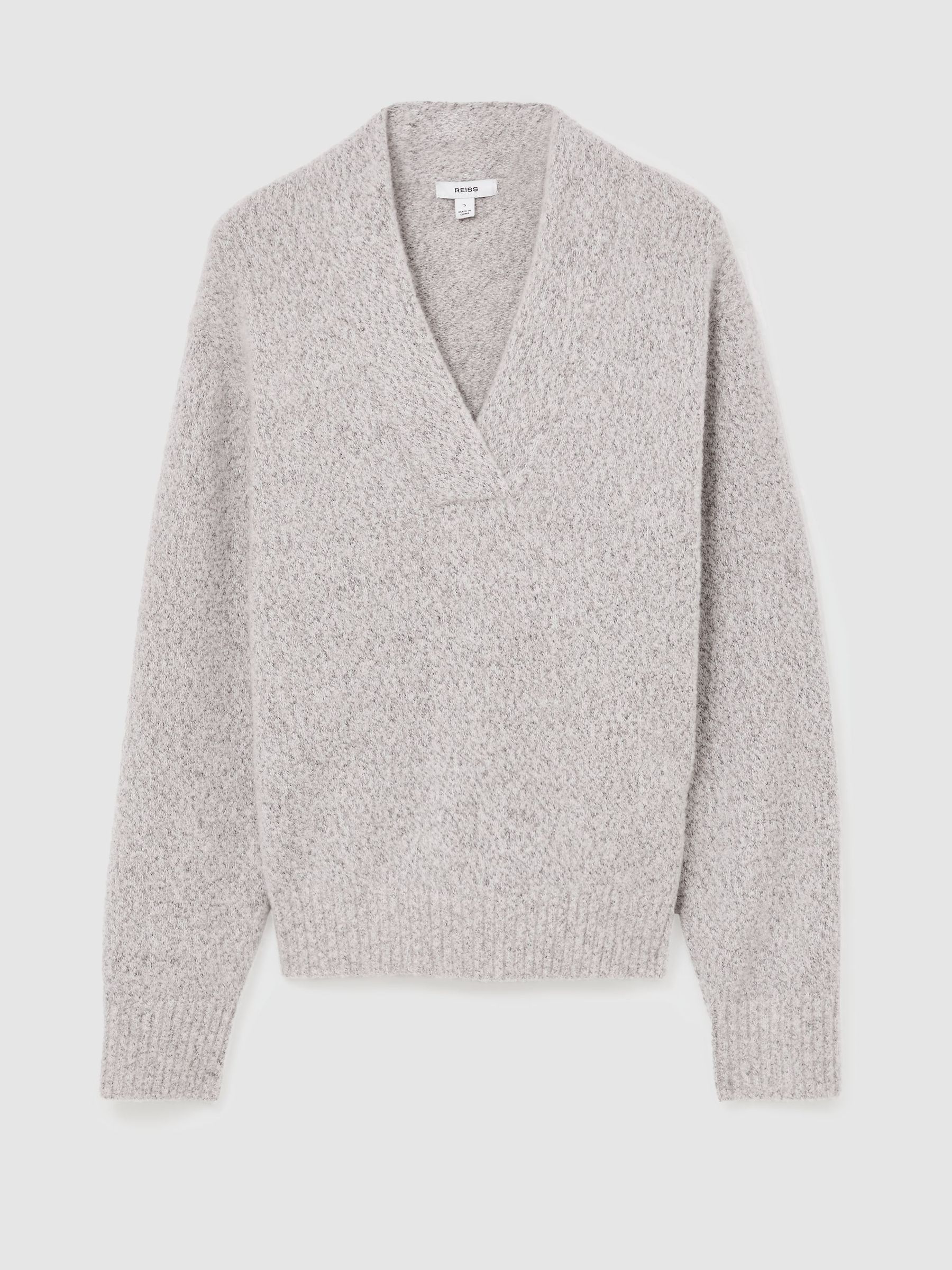 Cashmere-Blend Bouclé V-Neck Jumper in Grey - Image 2 of 7