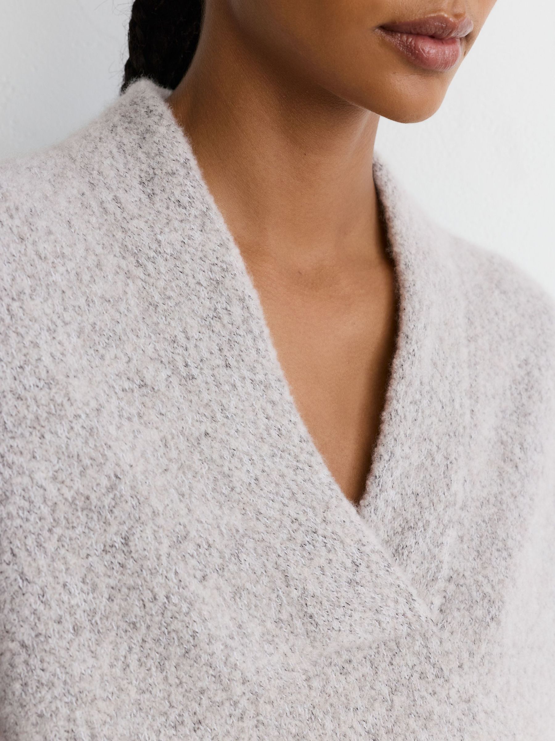 Cashmere-Blend Bouclé V-Neck Jumper in Grey - Image 4 of 7