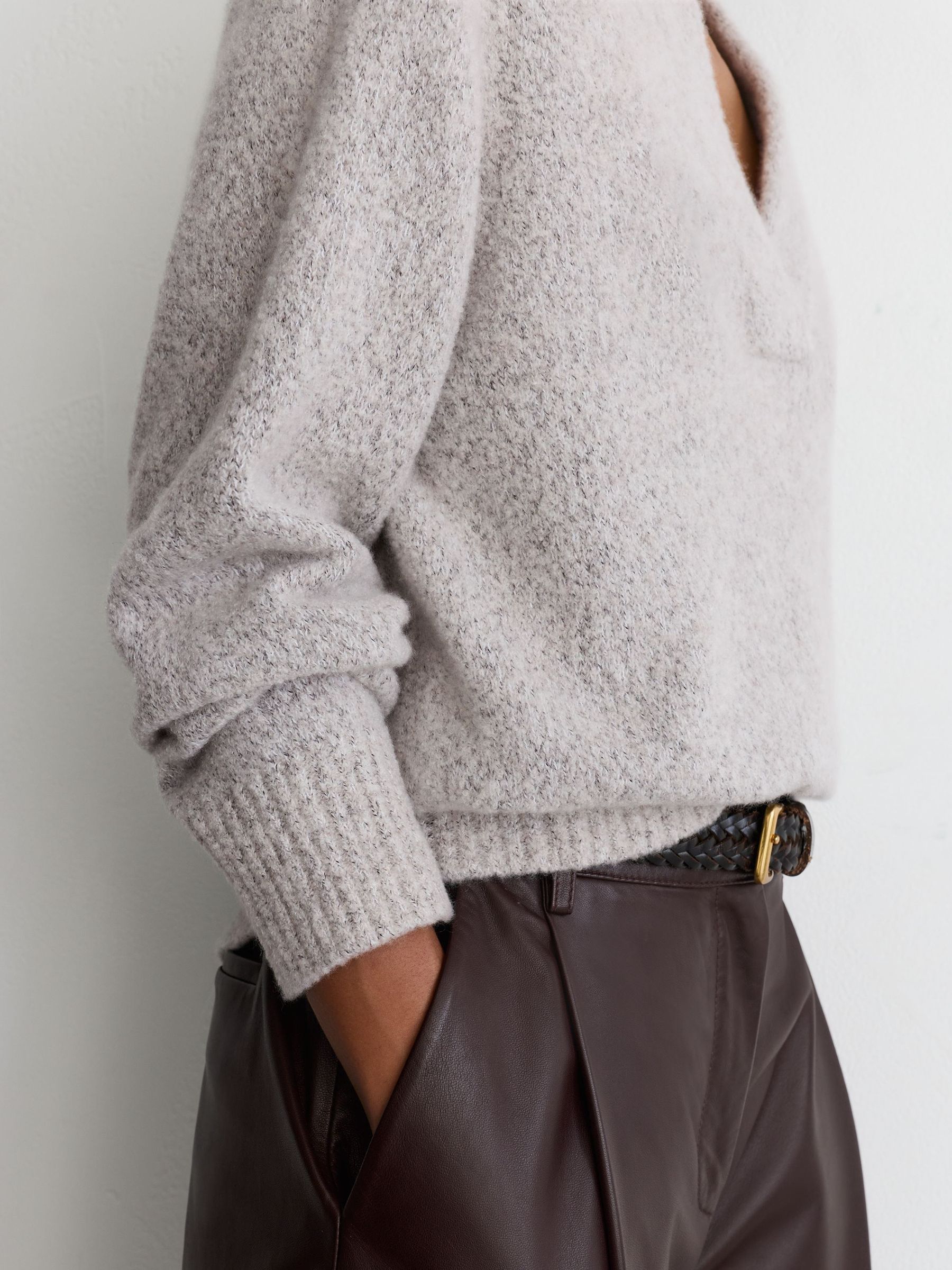 Cashmere-Blend Bouclé V-Neck Jumper in Grey - Image 5 of 7