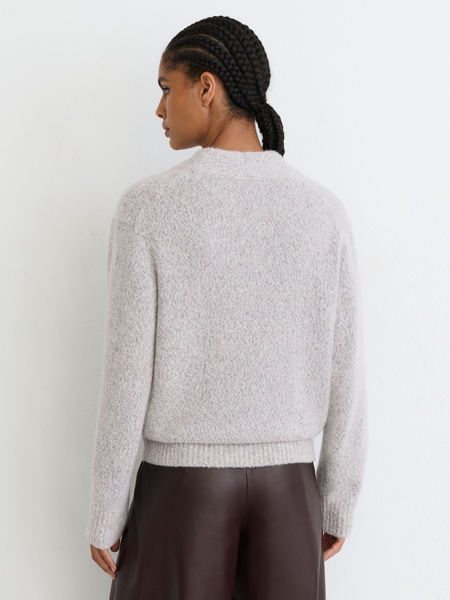 Cashmere-Blend Bouclé V-Neck Jumper in Grey - Image 6 of 7