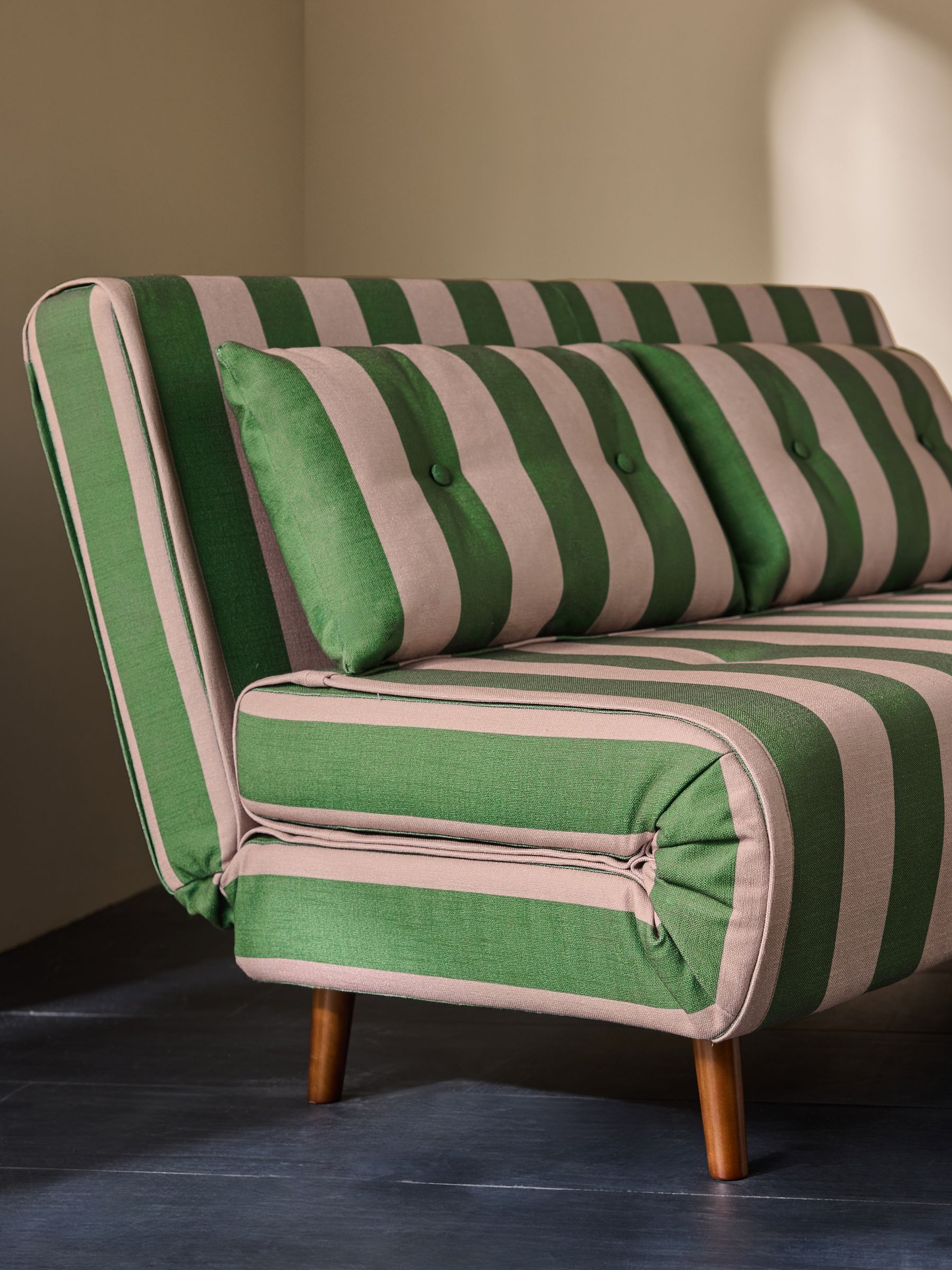 Regular Haru 2 Seater Sofa Bed in Loden Green Wide Stripe - Image 5 of 6