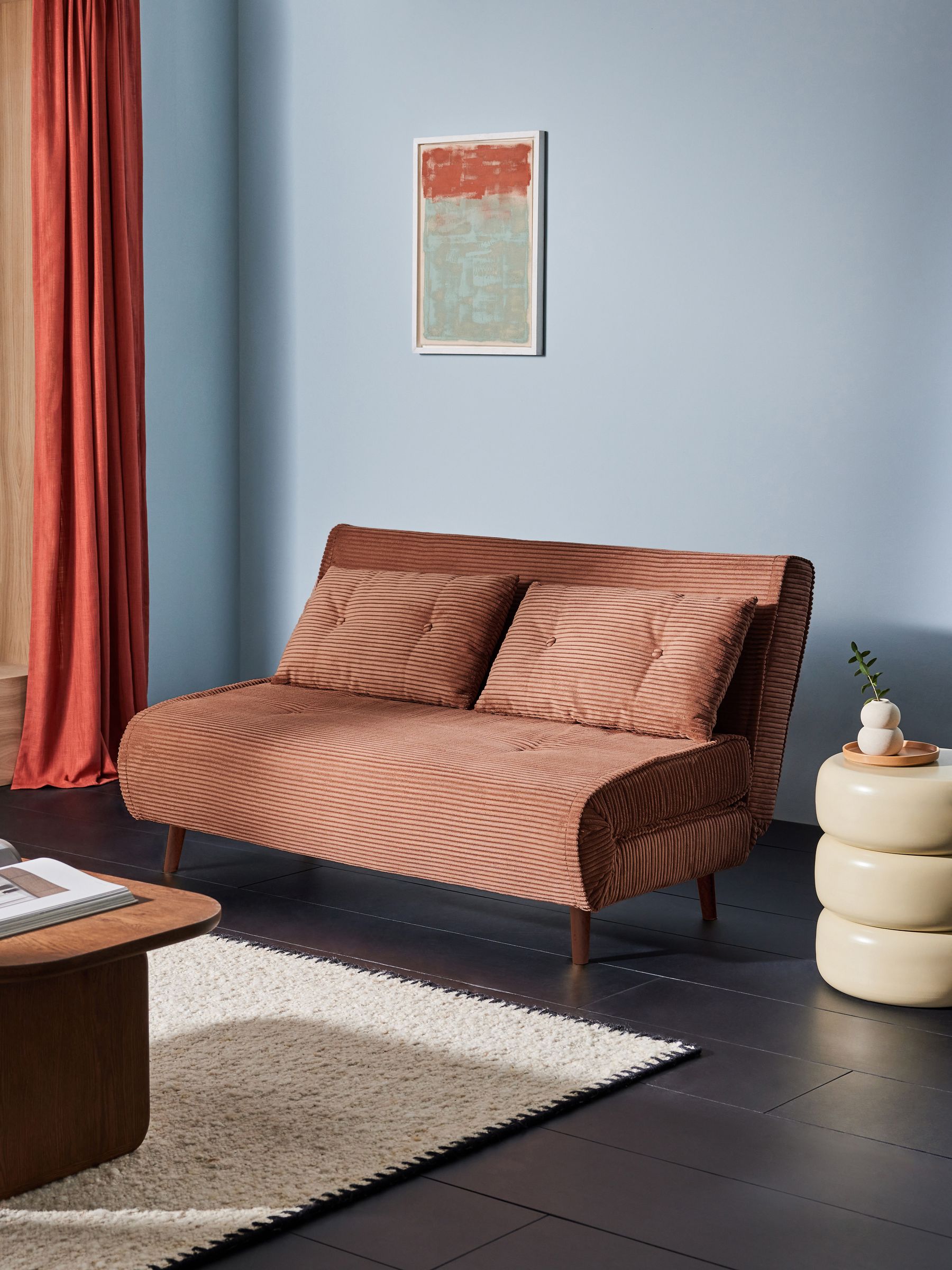 Regular Haru 2 Seater Sofa Bed in Nutmeg Orange Corduroy - Image 1 of 7 Regular Haru 2 Seater Sofa Bed in Nutmeg Orange Corduroy - Image 1 of 7
