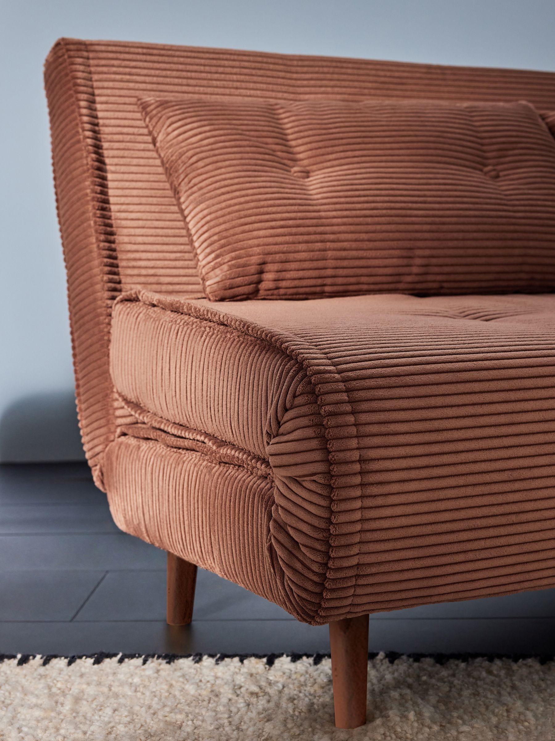 Regular Haru 2 Seater Sofa Bed in Nutmeg Orange Corduroy - Image 3 of 7