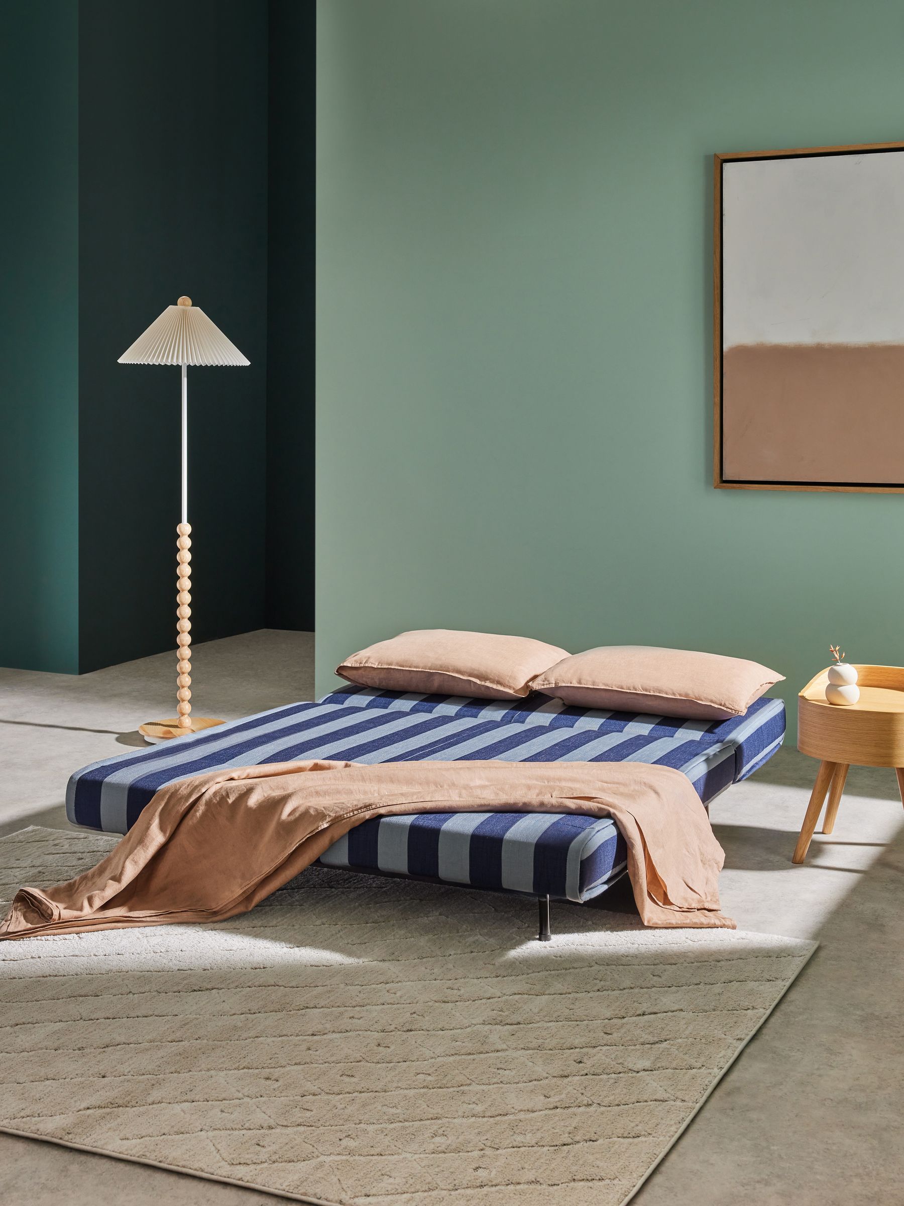 Regular Haru 2 Seater Sofa Bed in Eclipse Blue Wide Stripe - Image 4 of 7