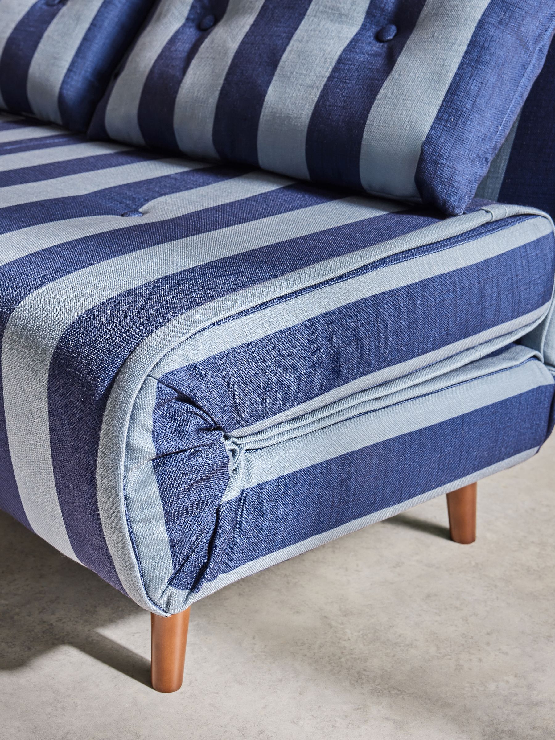 Regular Haru 2 Seater Sofa Bed in Eclipse Blue Wide Stripe - Image 6 of 7