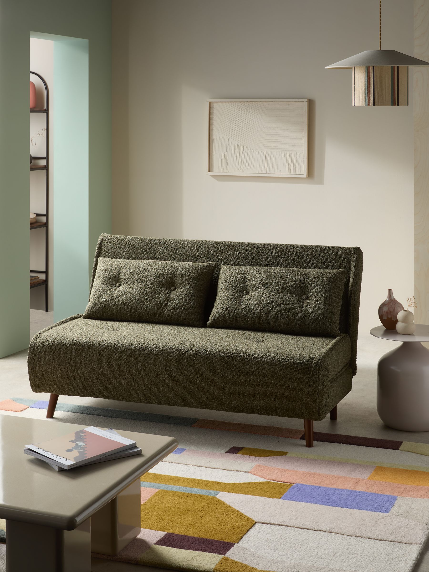 Large Haru 2 Seater Sofa Bed in Forrest Green Pax Boucle - Image 1 of 7
