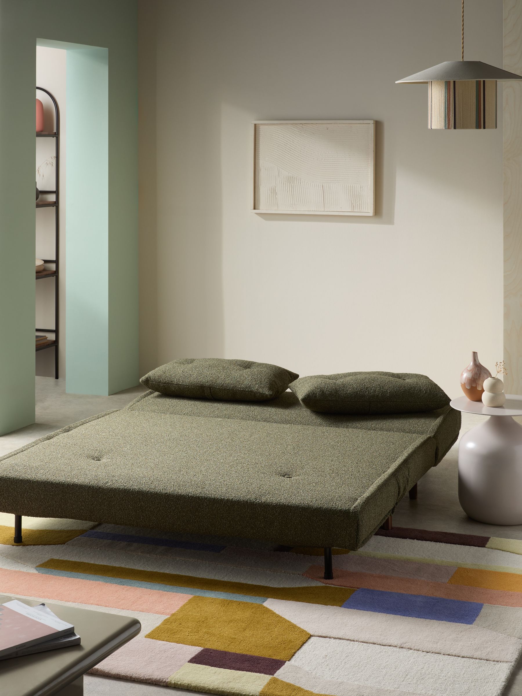 Large Haru 2 Seater Sofa Bed in Forrest Green Pax Boucle - Image 3 of 7
