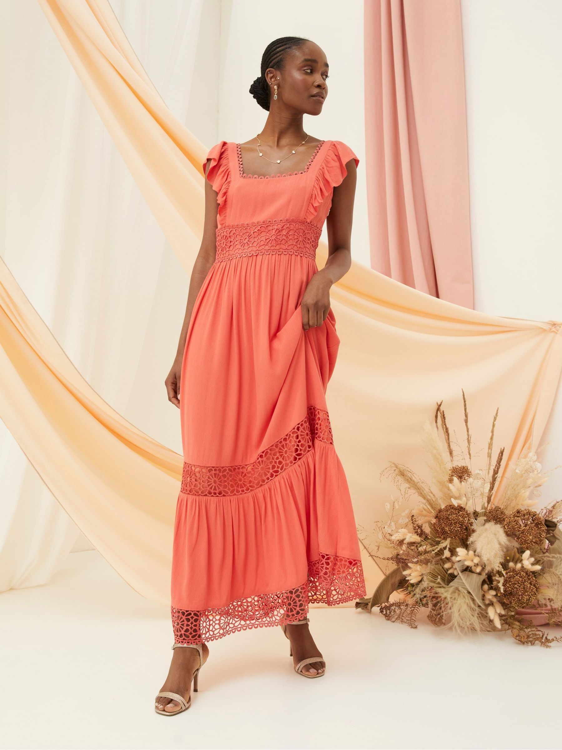 Pink Hibiscus Lace Maxi Dress - Image 3 of 8