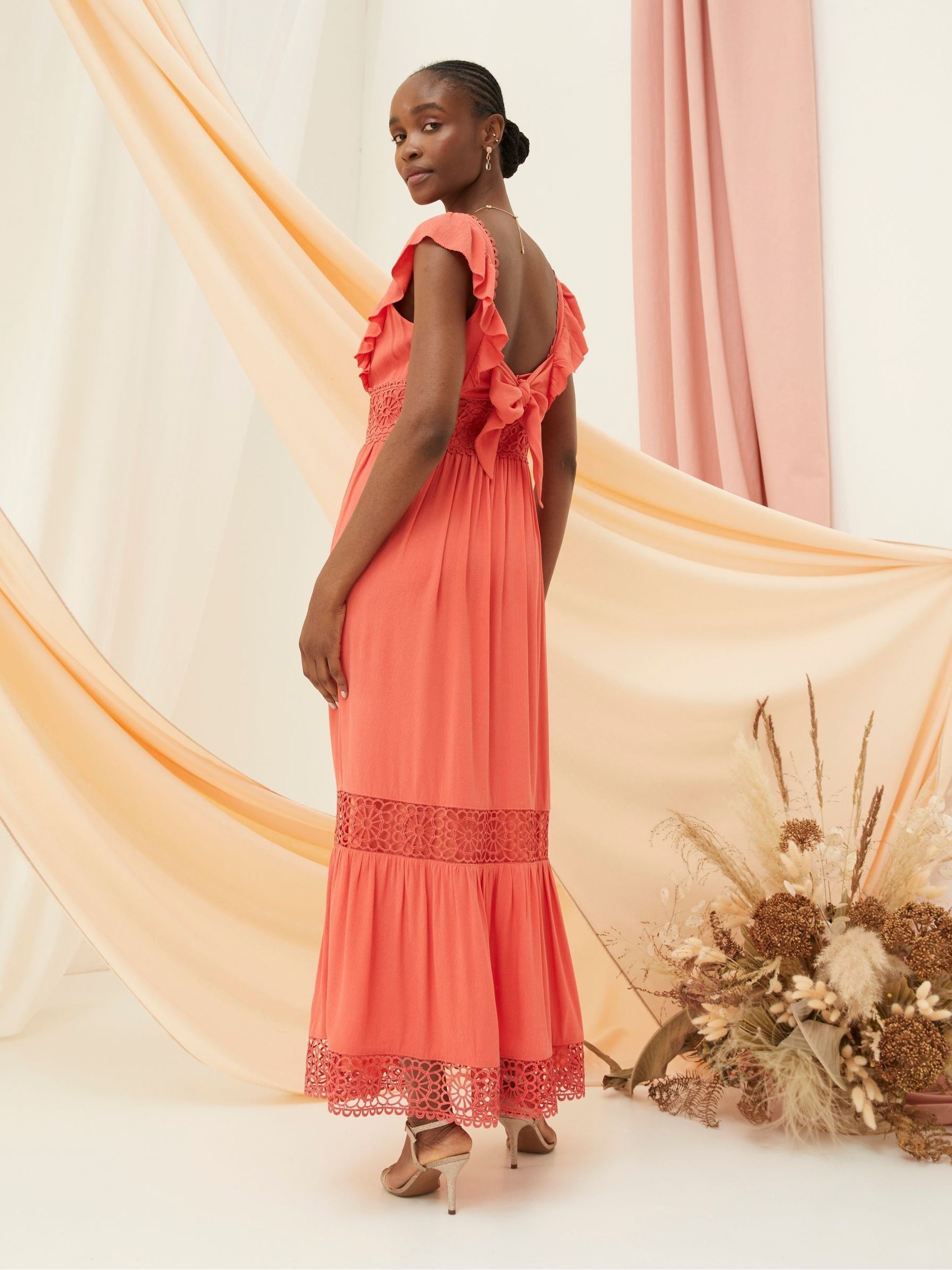 Pink Hibiscus Lace Maxi Dress - Image 4 of 8