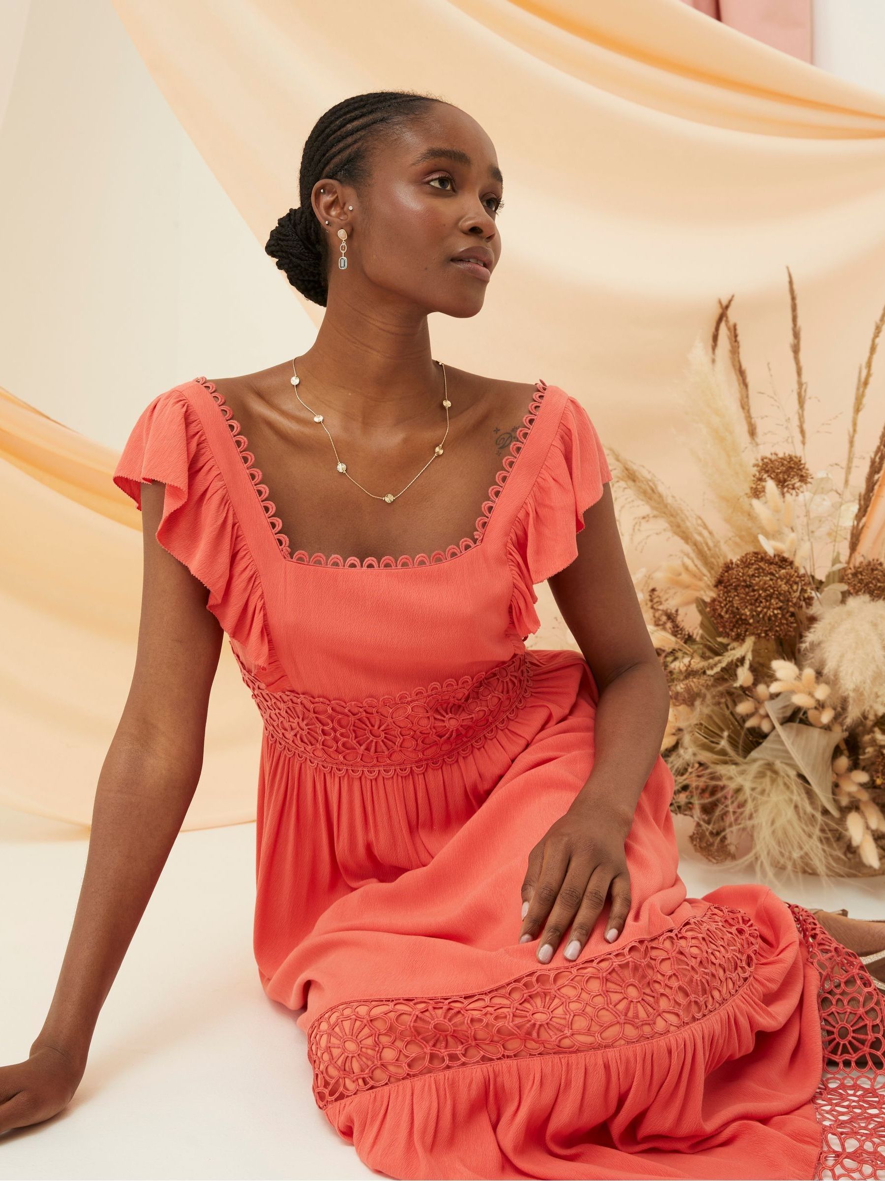 Pink Hibiscus Lace Maxi Dress - Image 5 of 8