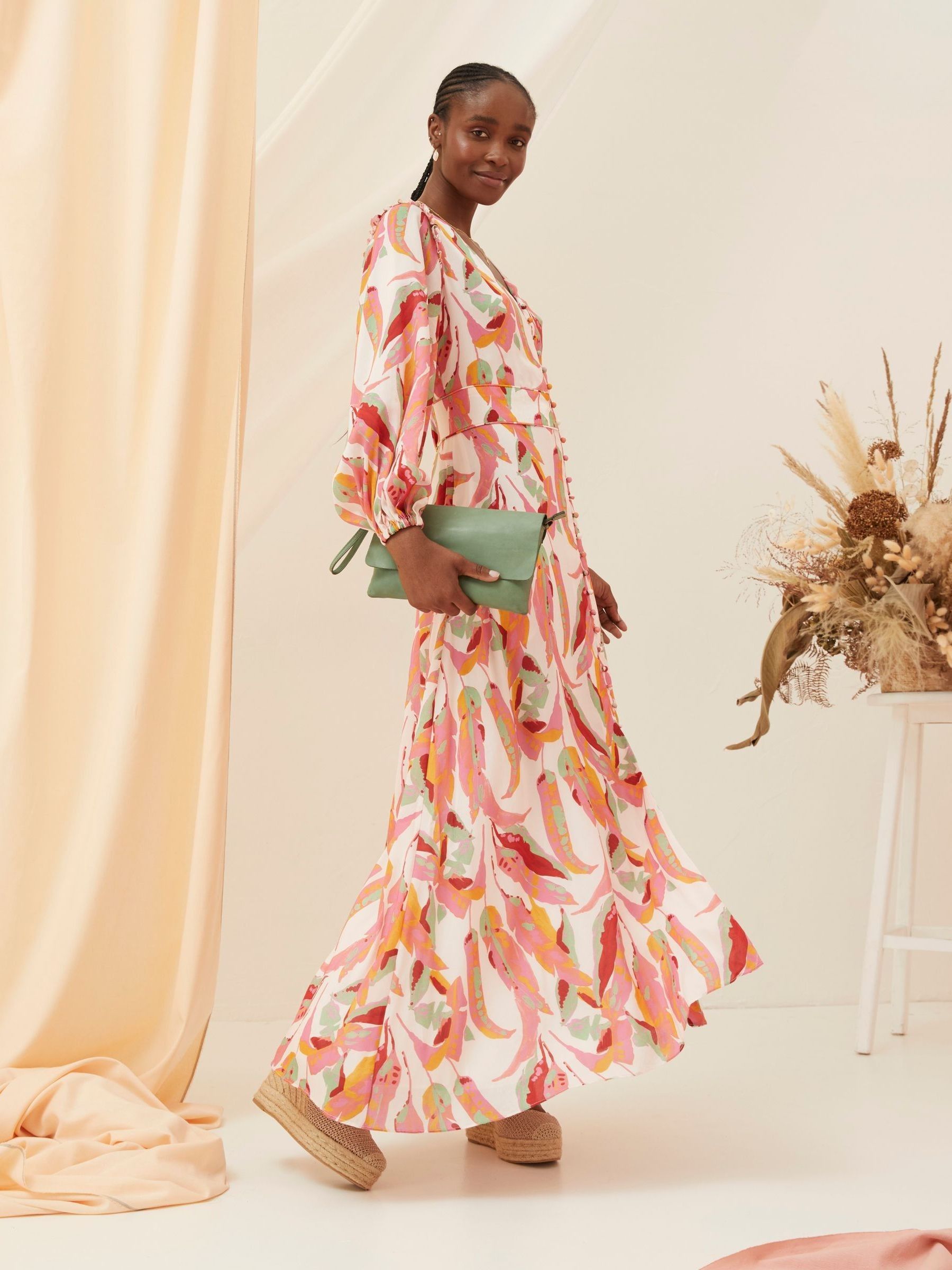 Peony Pink Painted Leaves Maxi Dress - Image 2 of 8