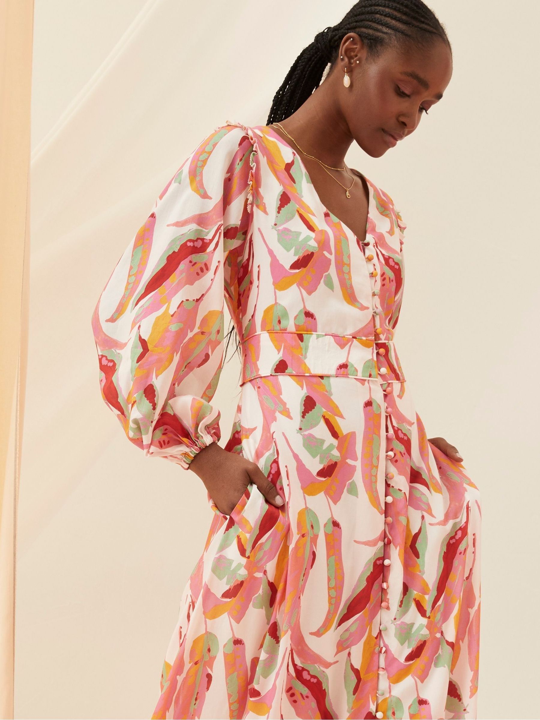 Peony Pink Painted Leaves Maxi Dress | FatFace