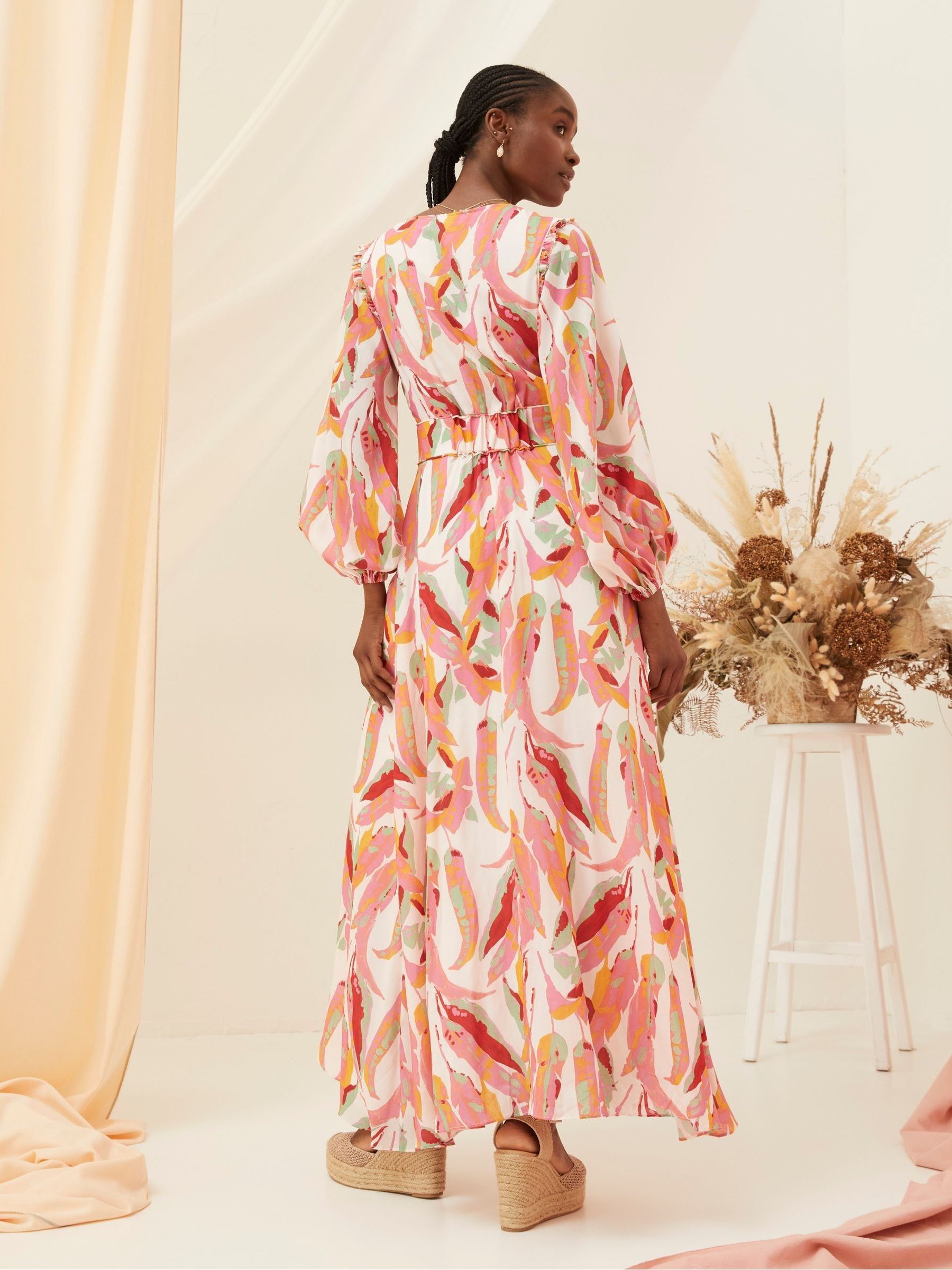 Peony Pink Painted Leaves Maxi Dress - Image 3 of 8