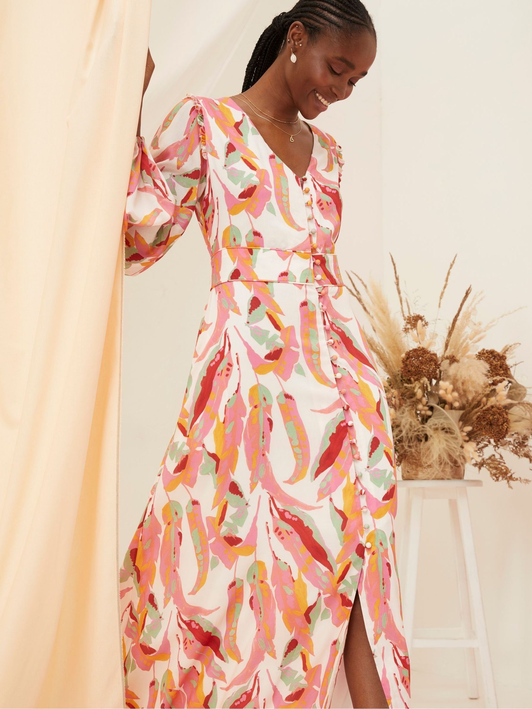 Peony Pink Painted Leaves Maxi Dress | FatFace