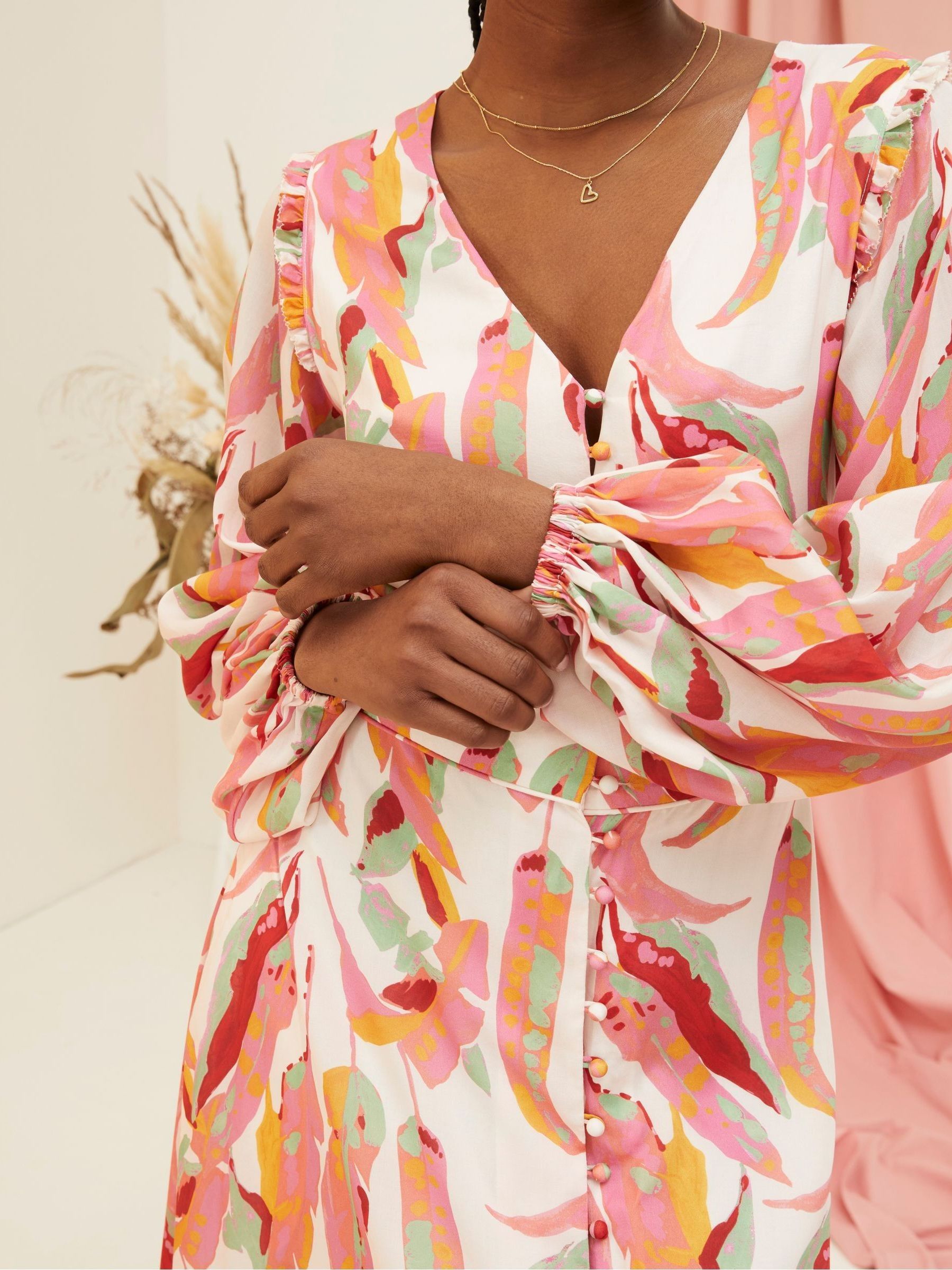 Peony Pink Painted Leaves Maxi Dress - Image 6 of 8