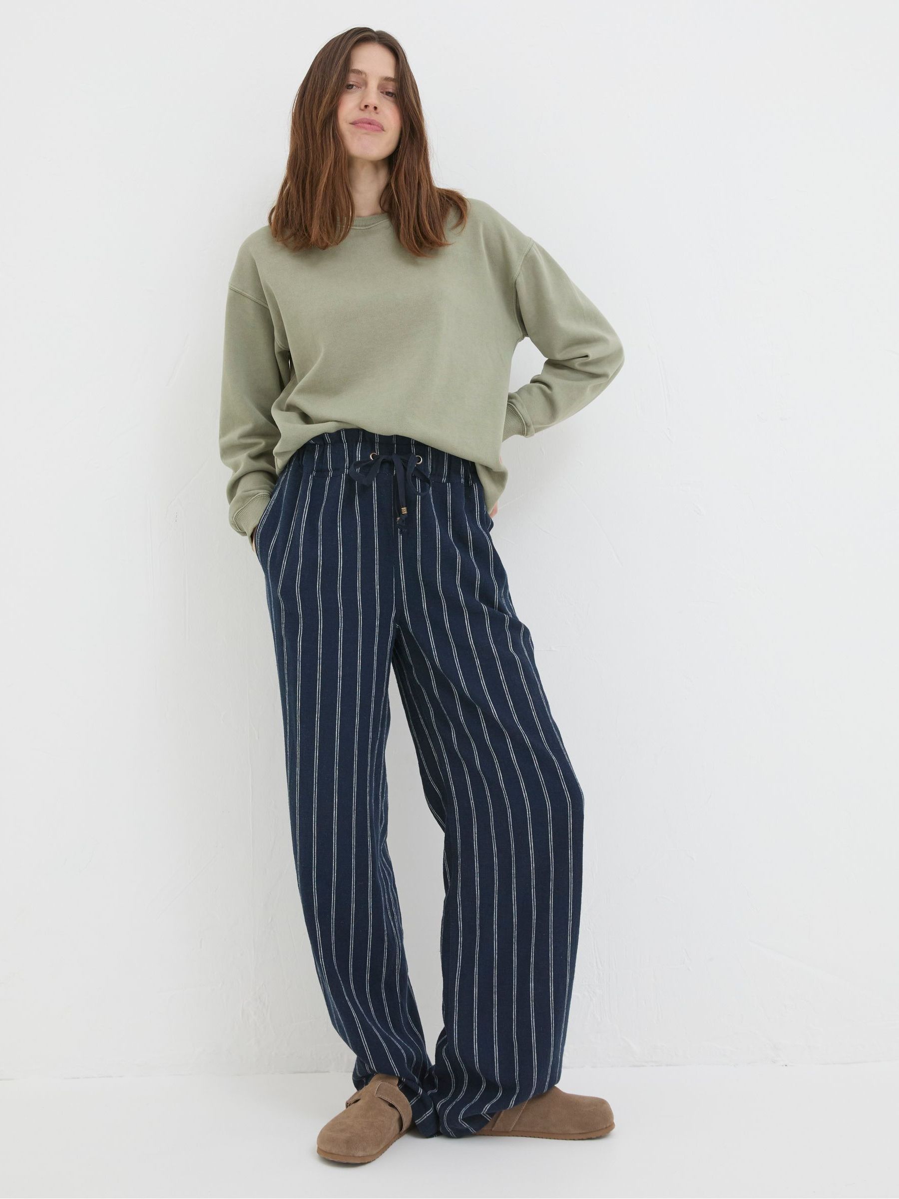 Iva Blue Stripe Linen Blend Trousers - Image 1 of 5