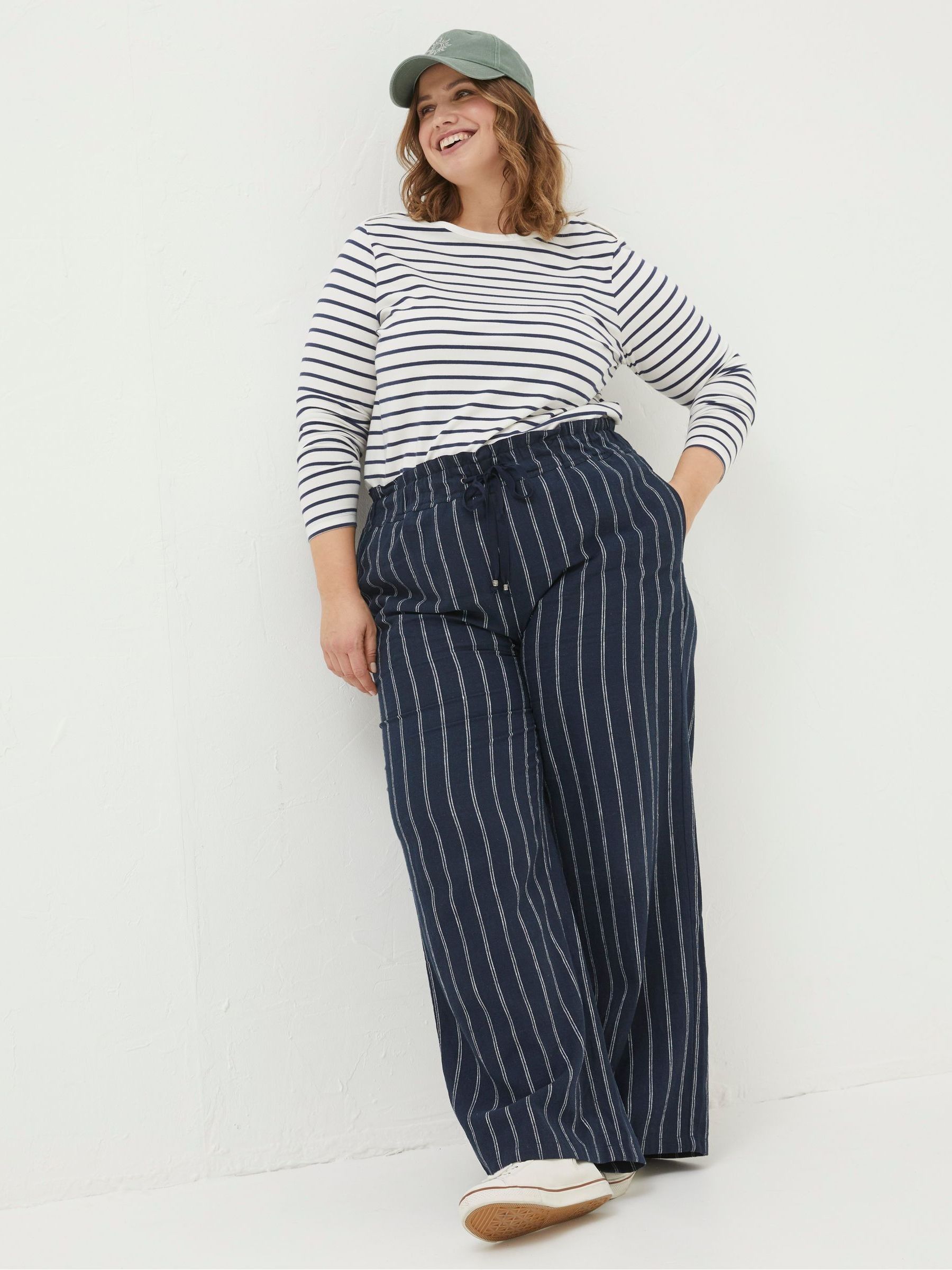 Iva Blue Stripe Linen Blend Trousers - Image 3 of 5
