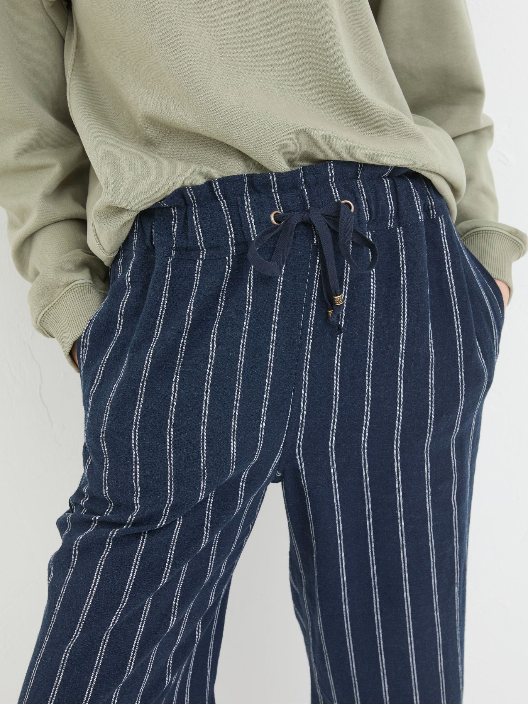 Iva Blue Stripe Linen Blend Trousers - Image 4 of 5
