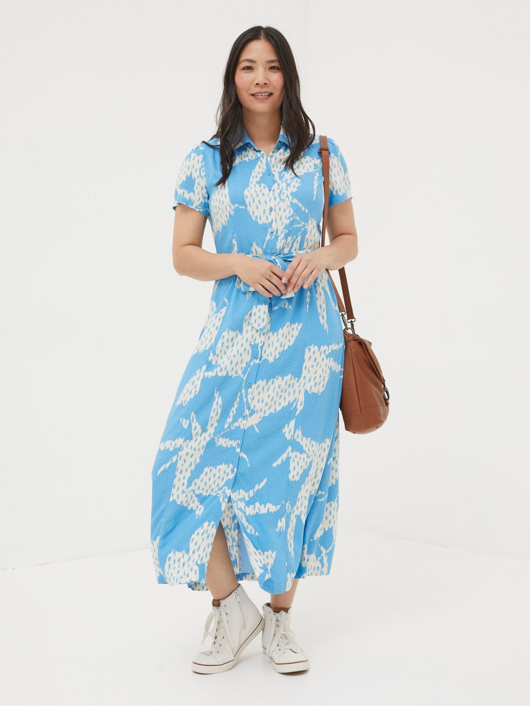 Blue Aster Textured Leaves Midi Dress - Image 2 of 7