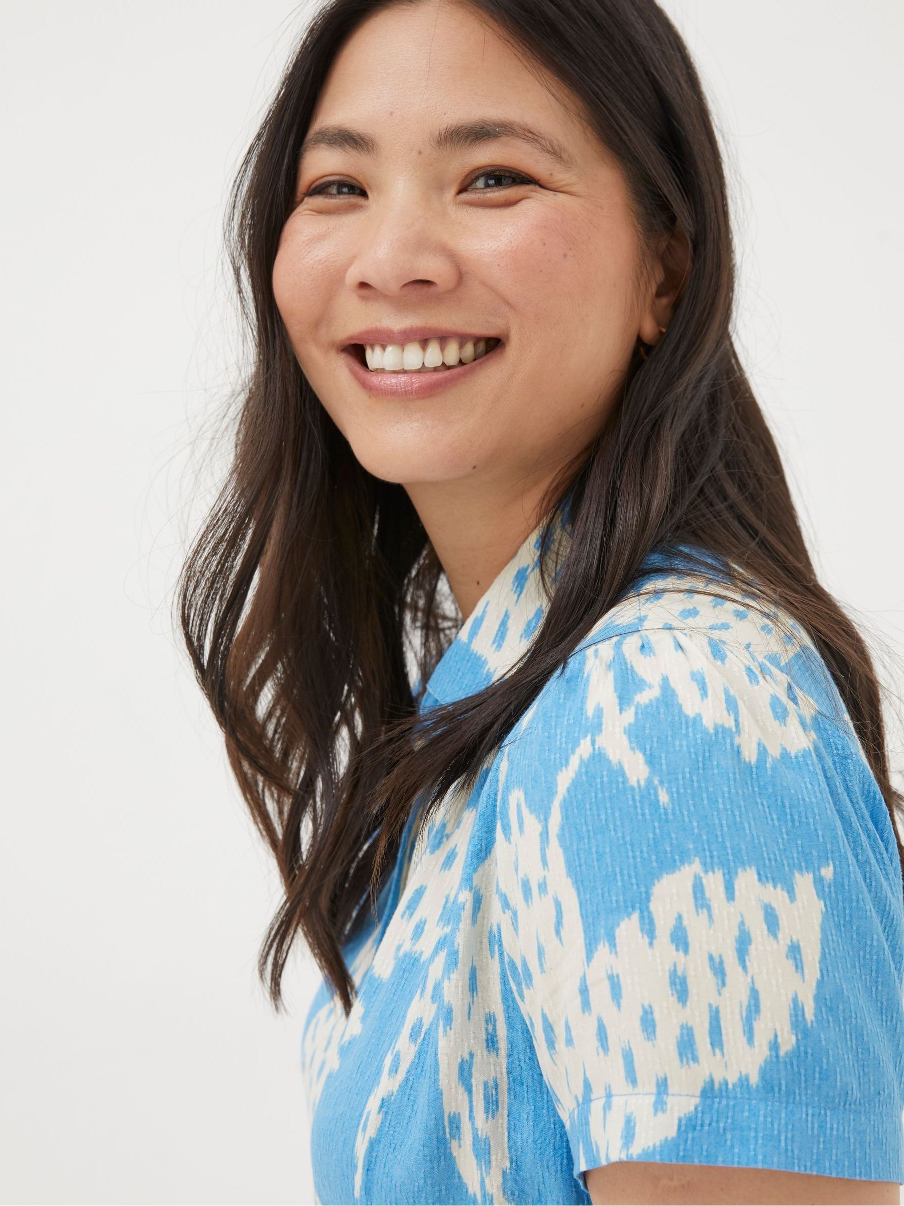 Blue Aster Textured Leaves Midi Dress - Image 5 of 7