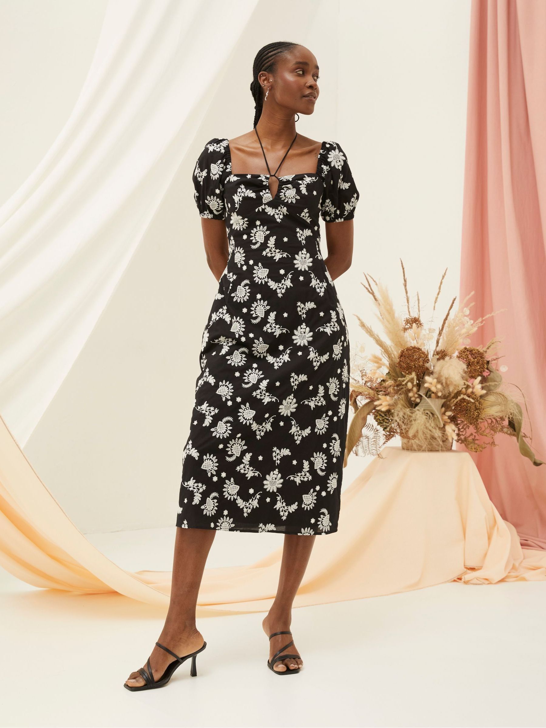 Black Lotus Embroidered Midi Dress - Image 3 of 7
