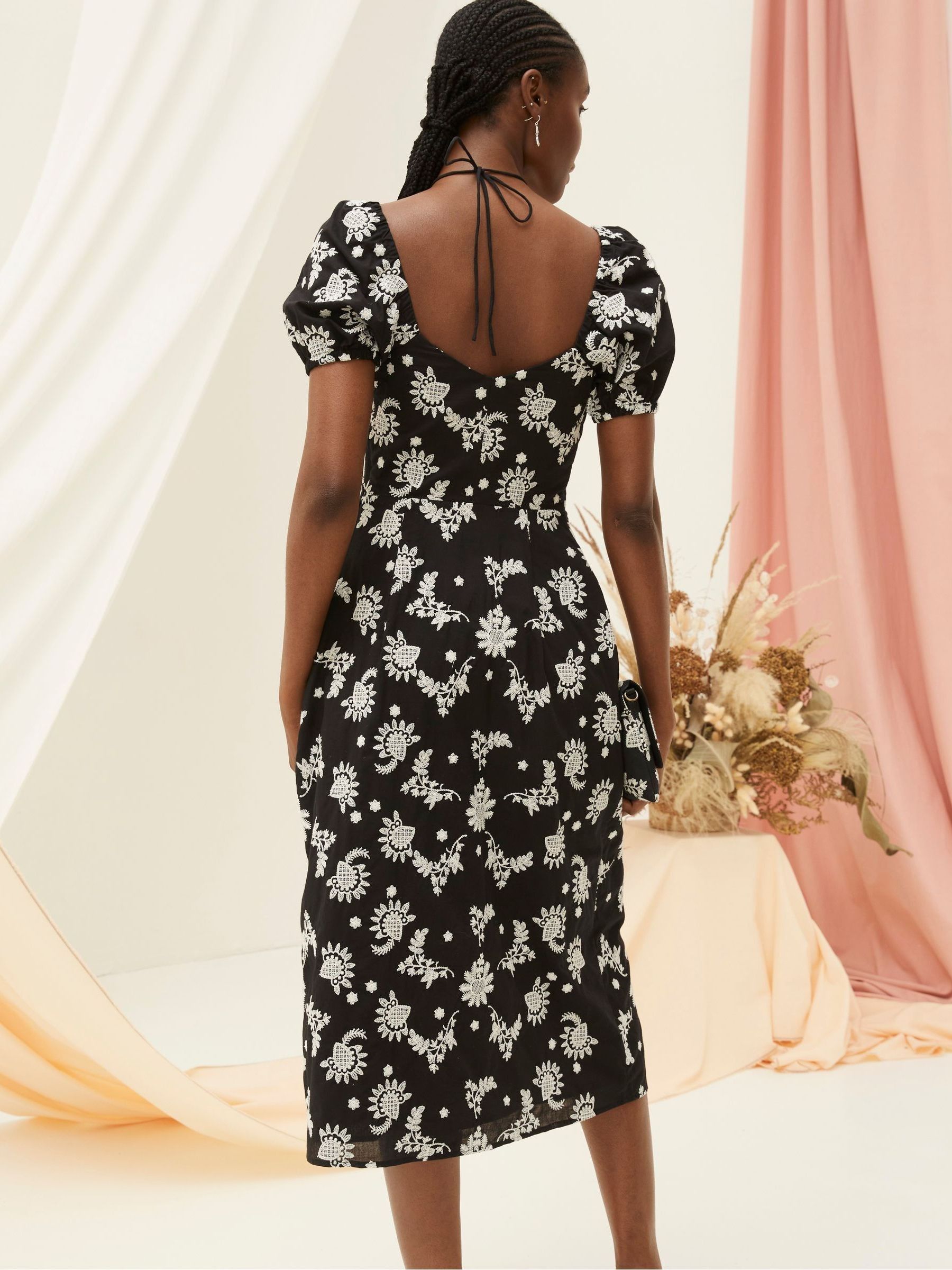 Black Lotus Embroidered Midi Dress - Image 4 of 7